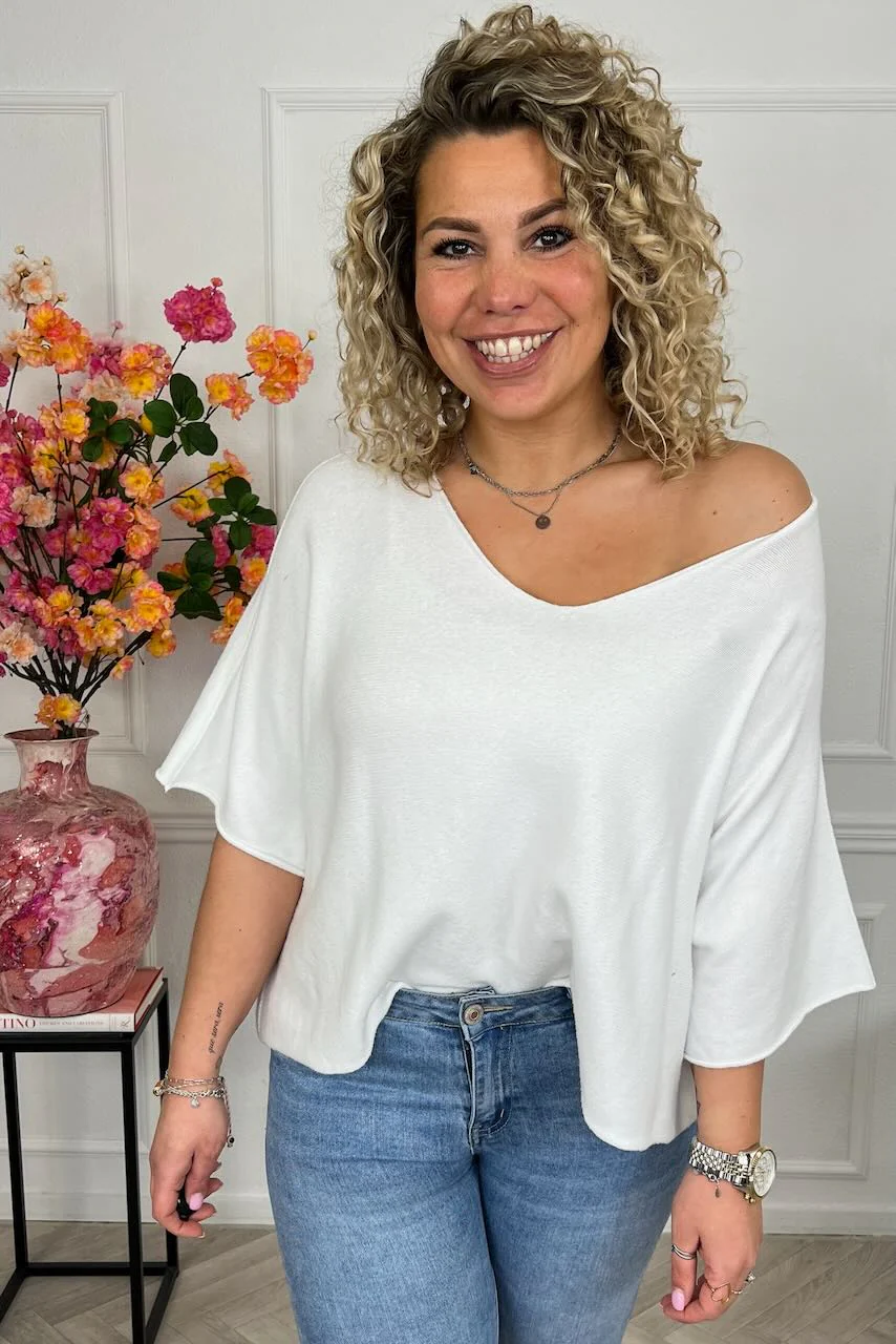 Basic Oversized Spring Sweater - White - Image 3