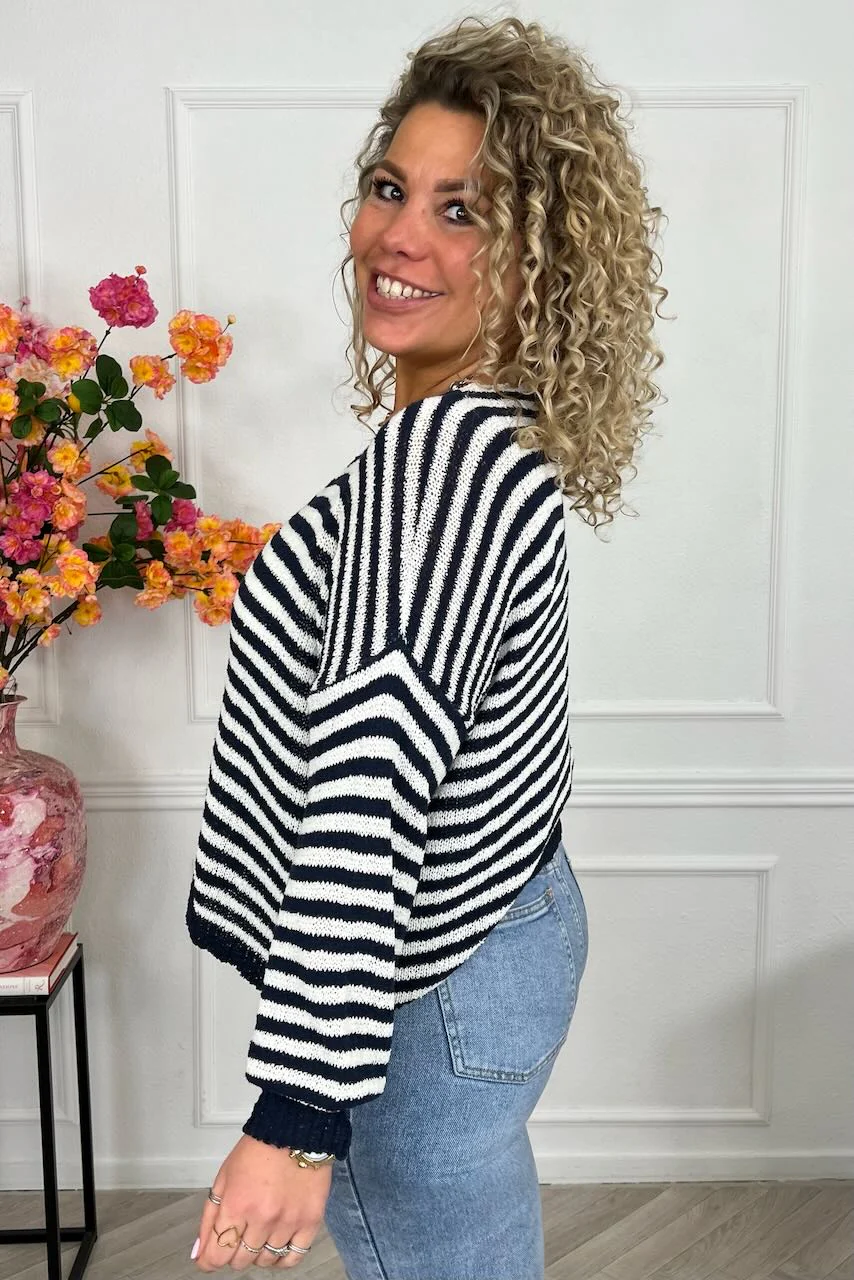 Belle Cotton Striped Sweater - Navy/White - Image 2
