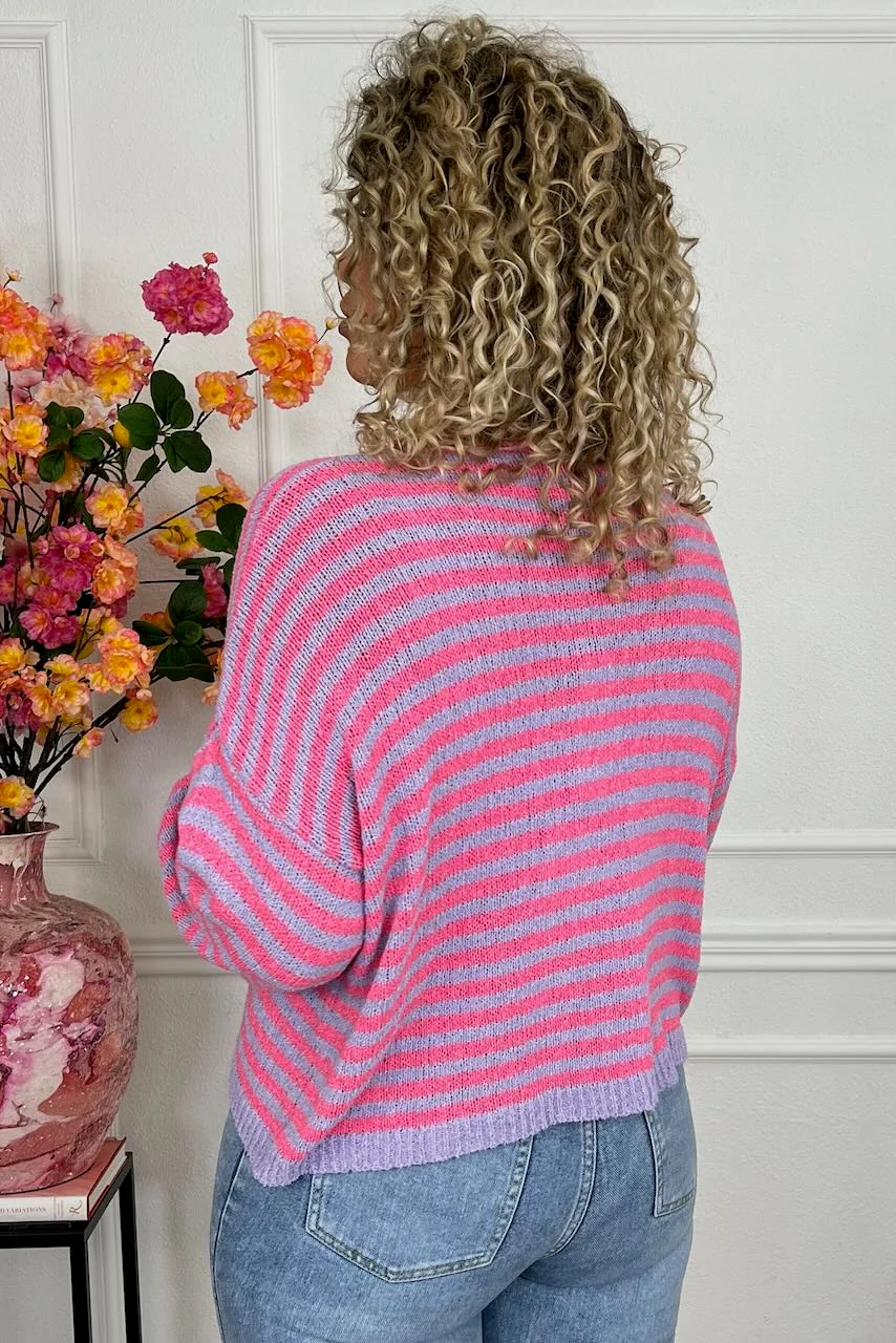 Belle Cotton Striped Sweater - Fuchsia/Lila - Image 3