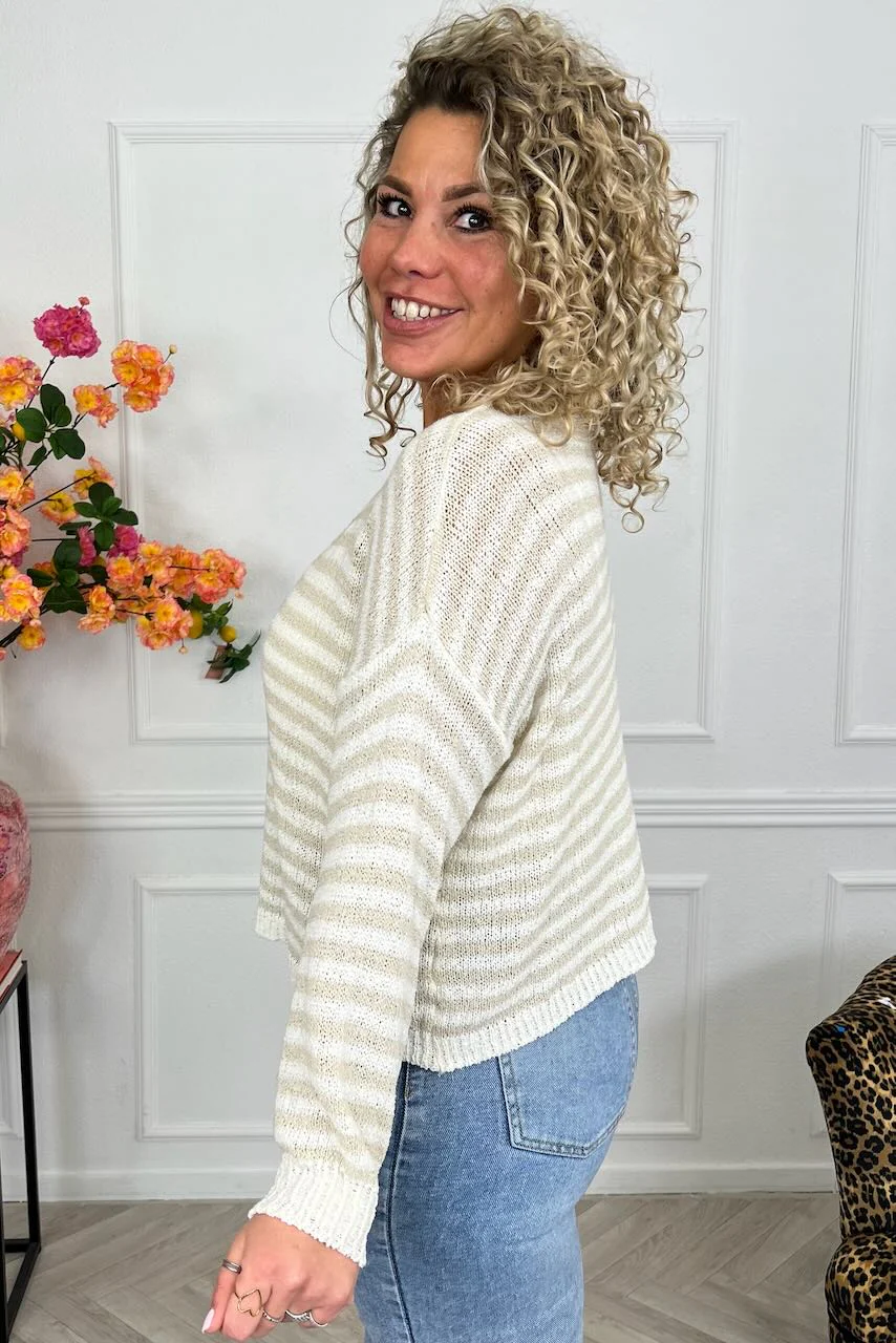 Belle Cotton Striped Sweater - Sand/Beige - Image 2