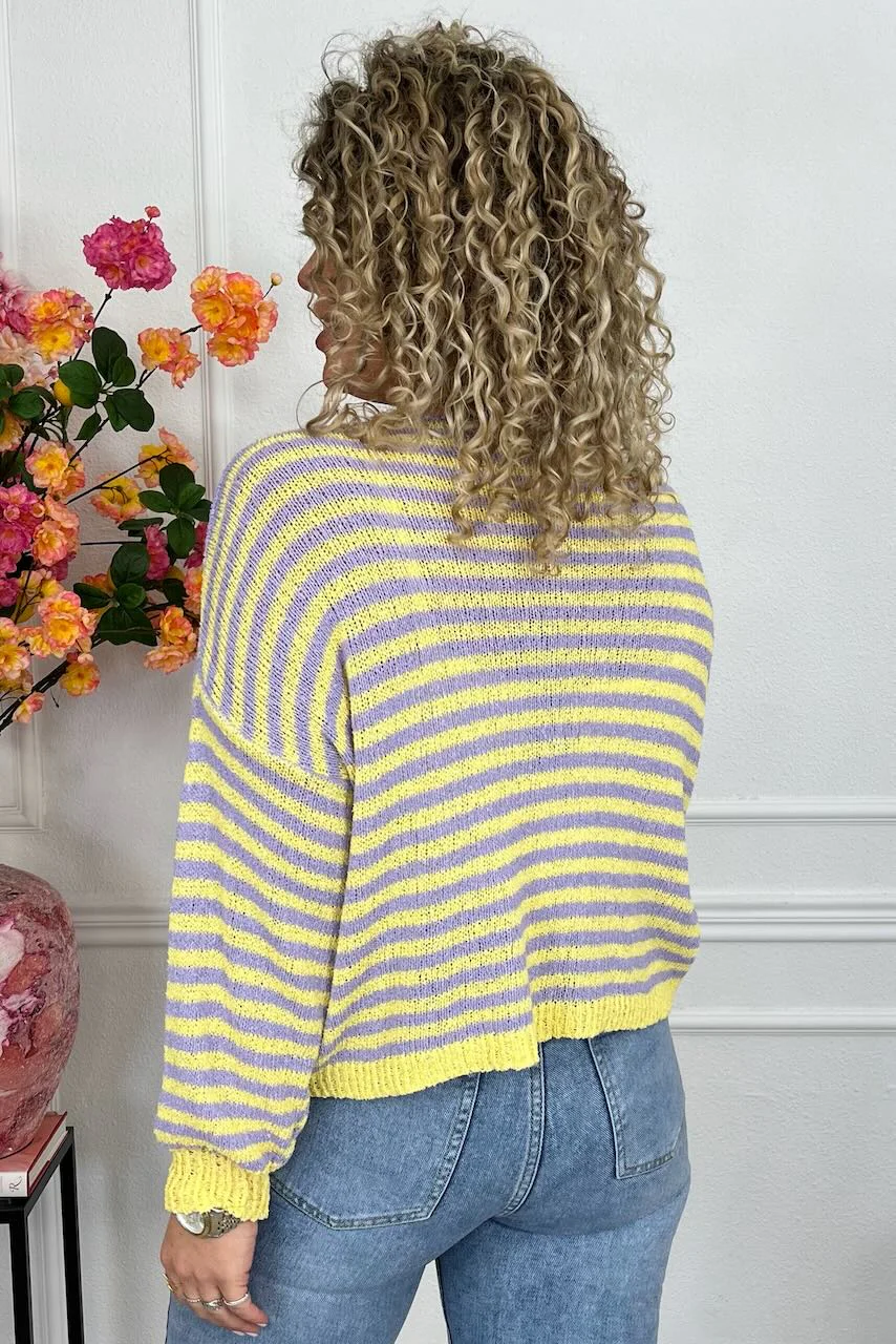 Belle Cotton Striped Sweater - Yellow/Lila - Image 2