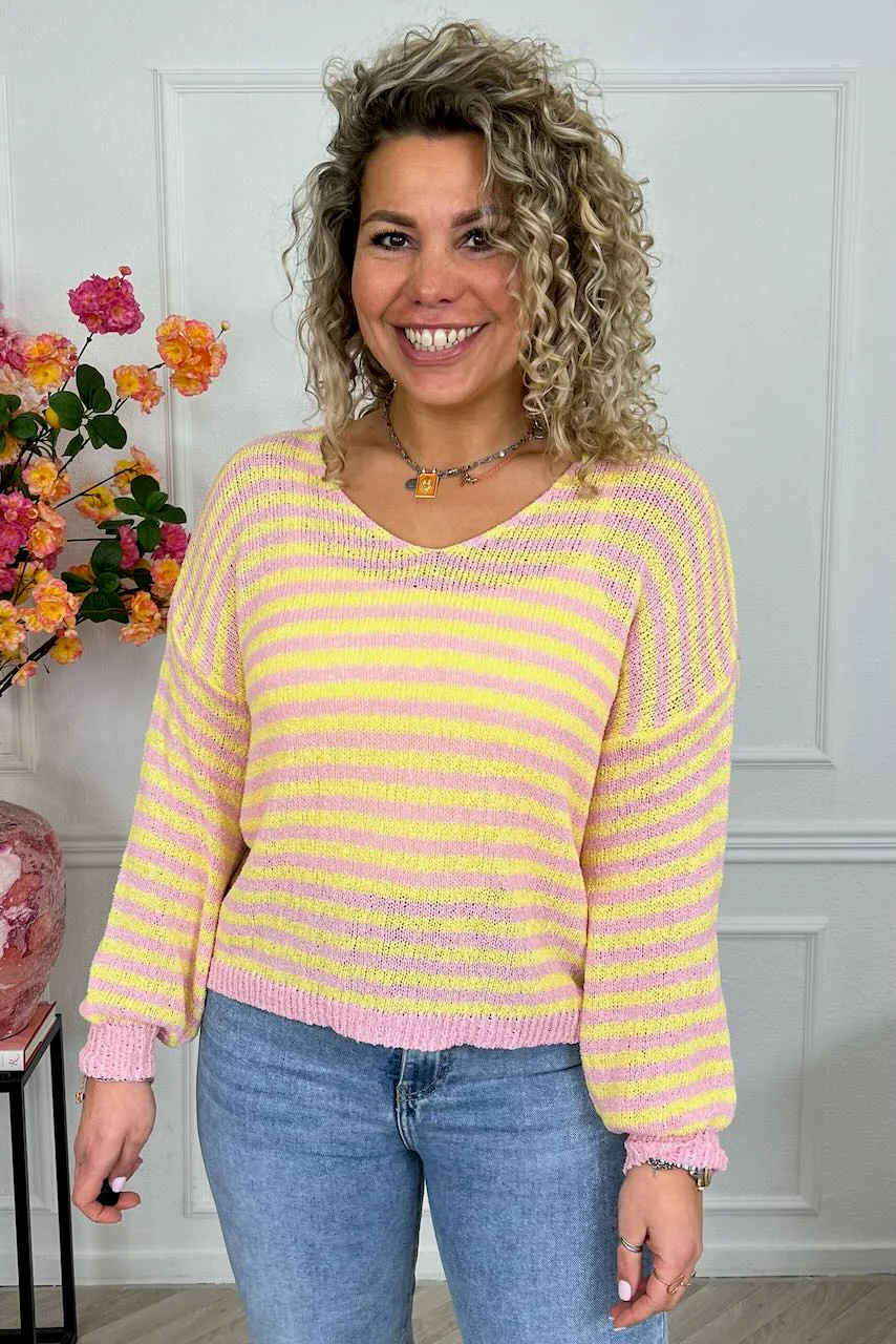 Belle Cotton Striped Sweater - Yellow/Pink