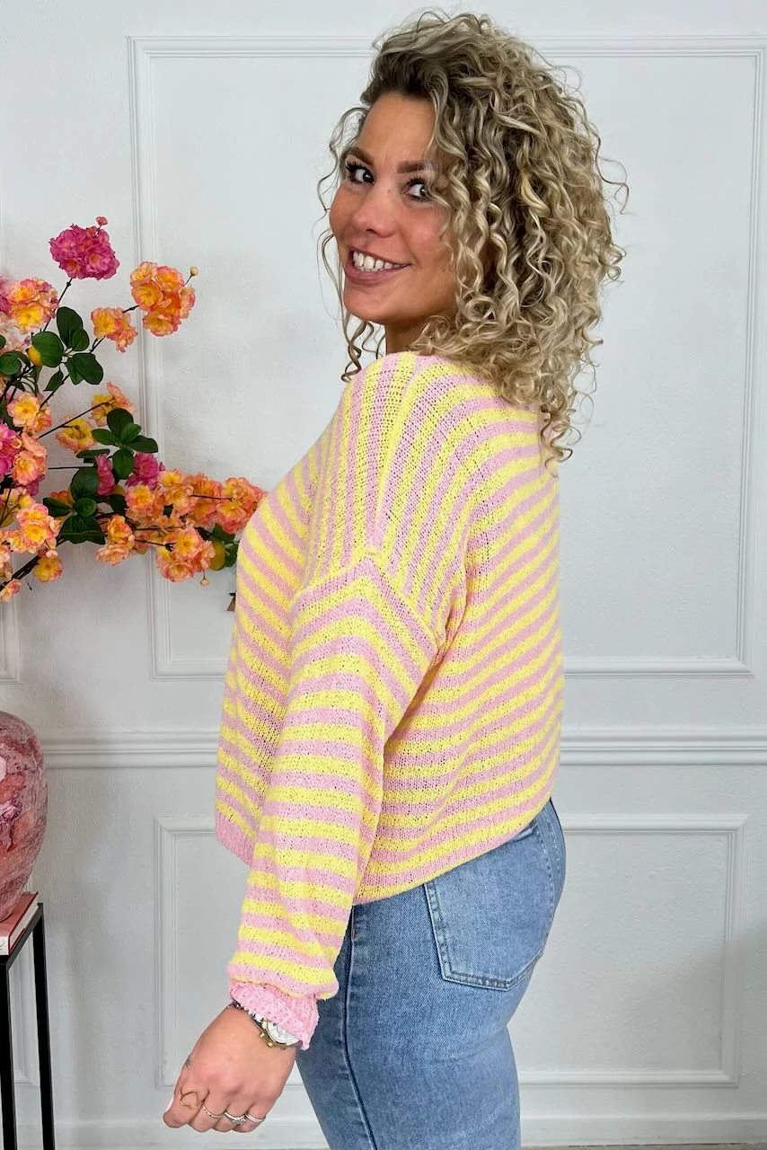 Belle Cotton Striped Sweater - Yellow/Pink - Image 2
