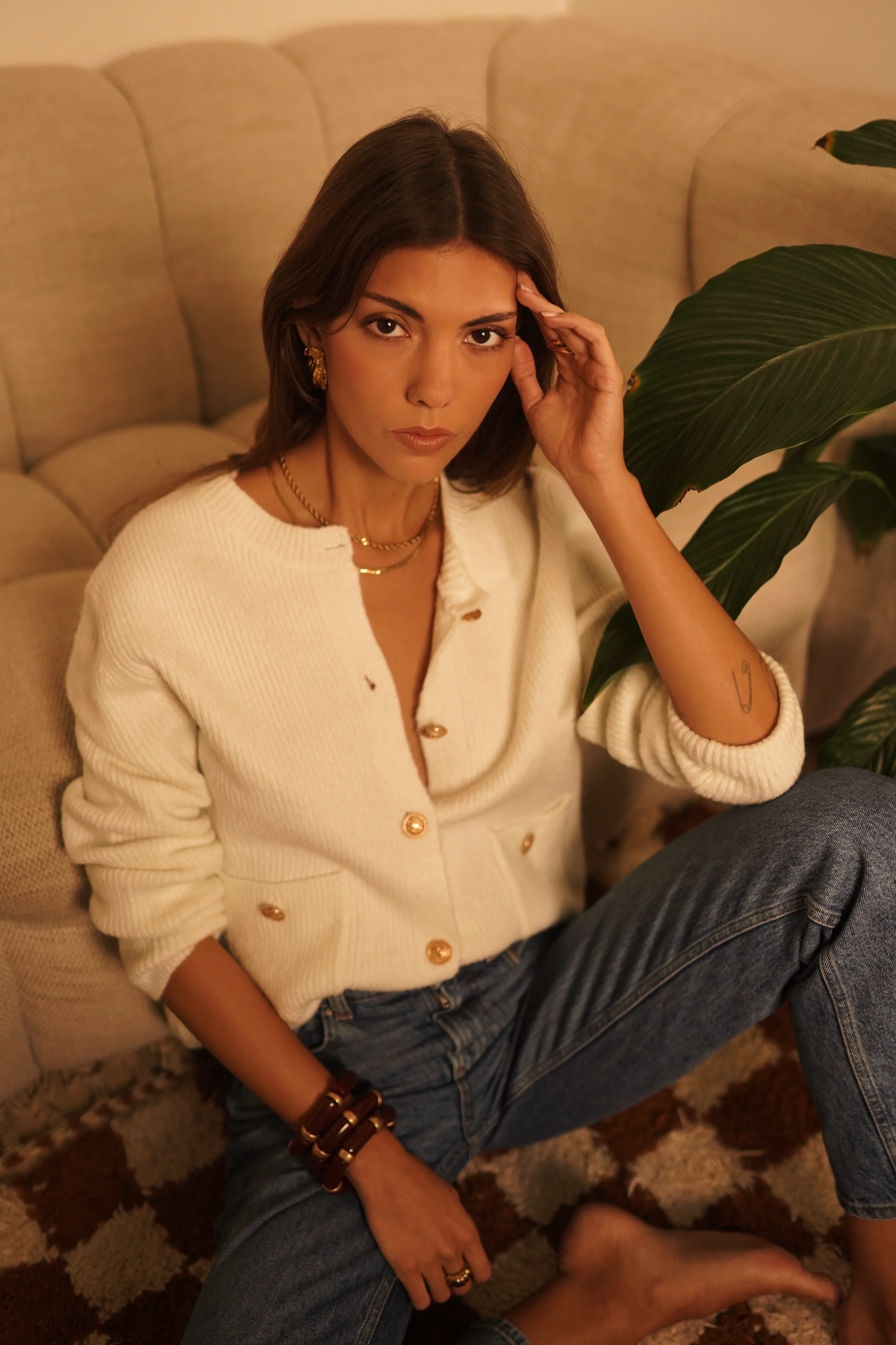 Belle Golden Button Vest - Creme - Image 4