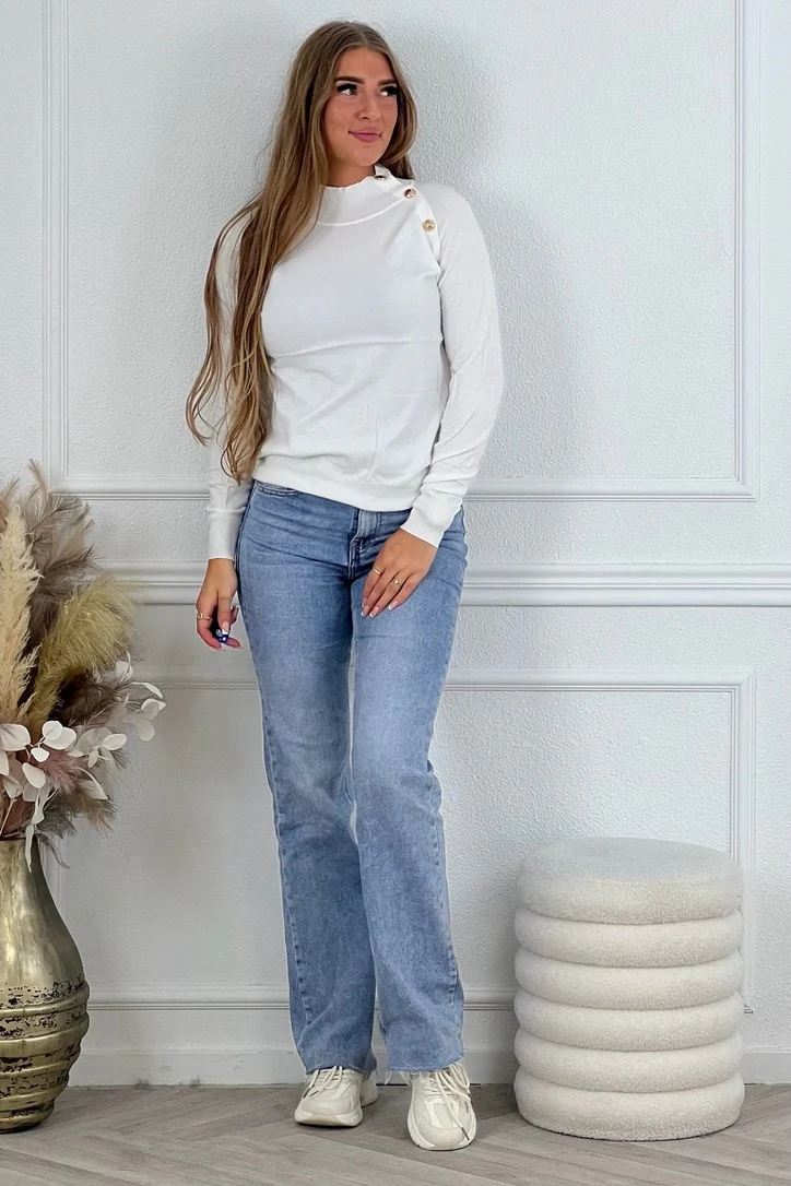 Blair Button Sweater - White - Image 3