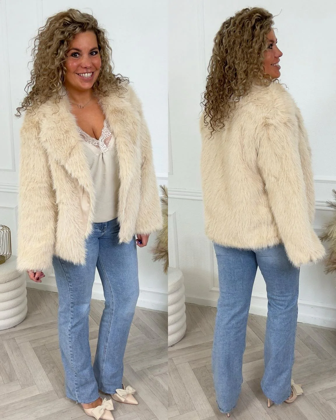 Blair Fake Fur Coat - Beige - Image 7