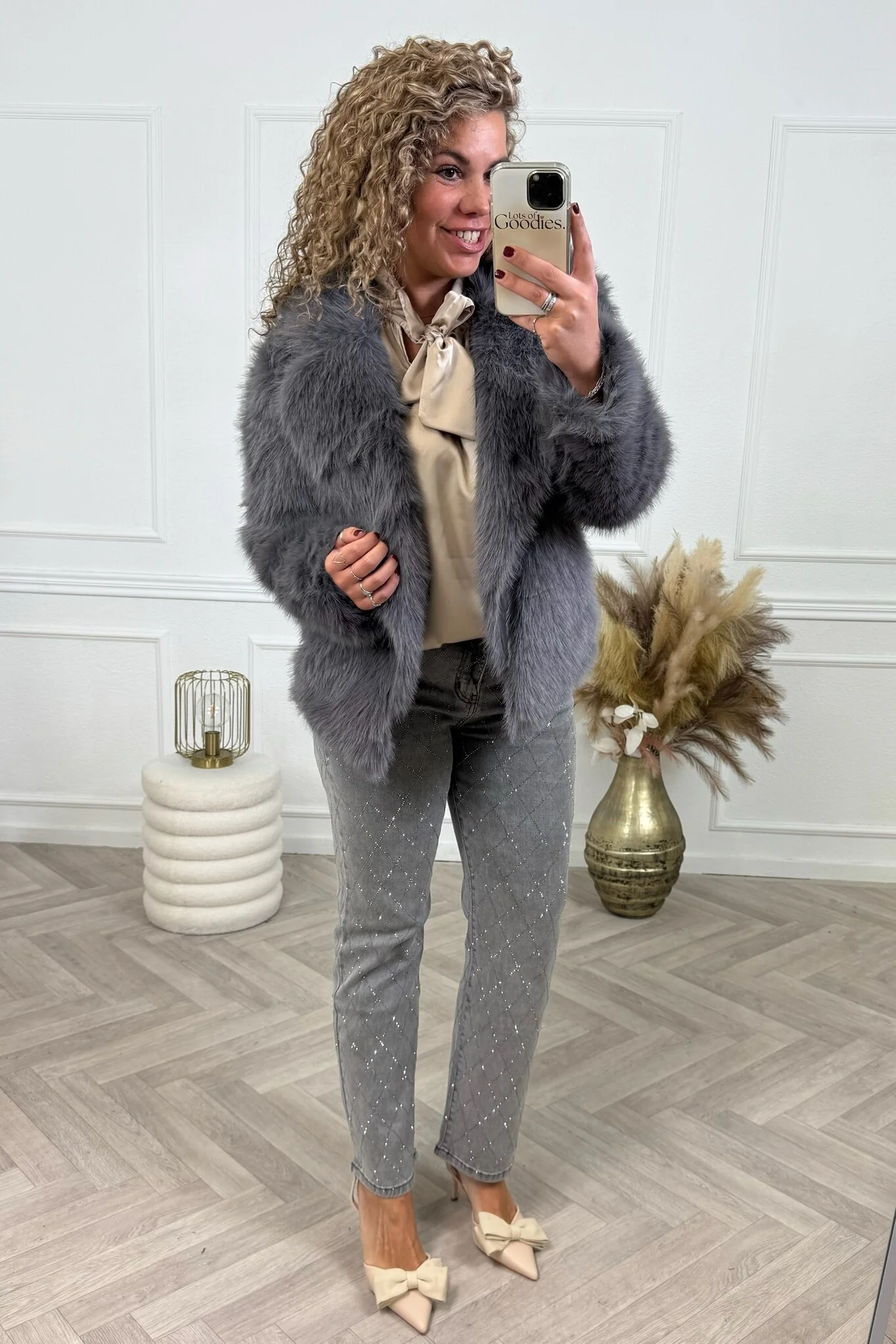 Blair Fake Fur Coat - Grey - Image 2