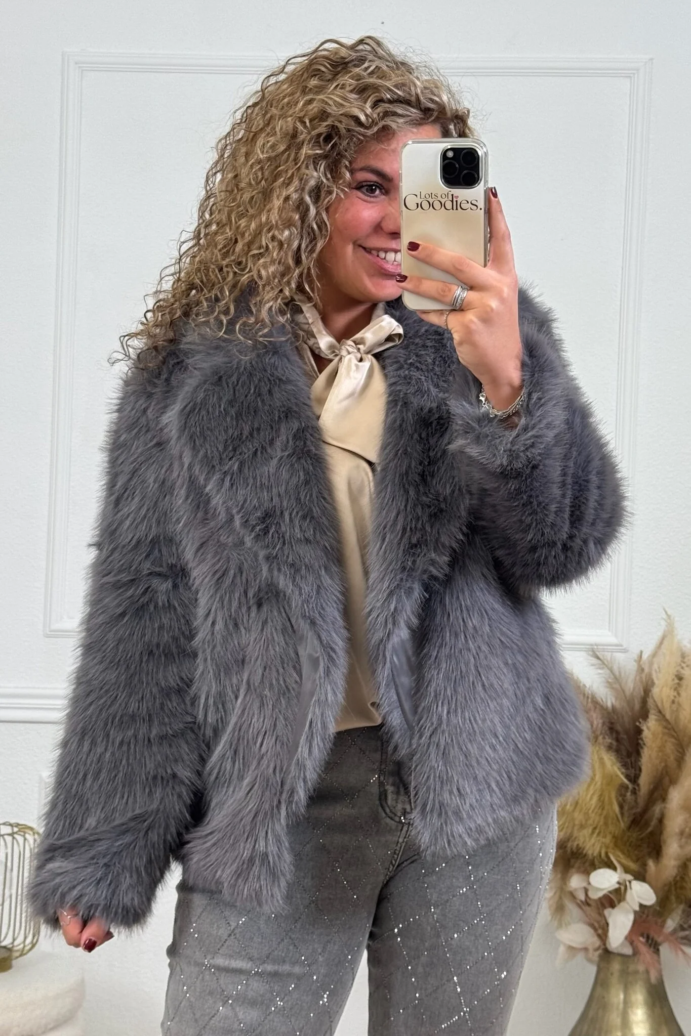 Blair Fake Fur Coat - Grey - Image 3