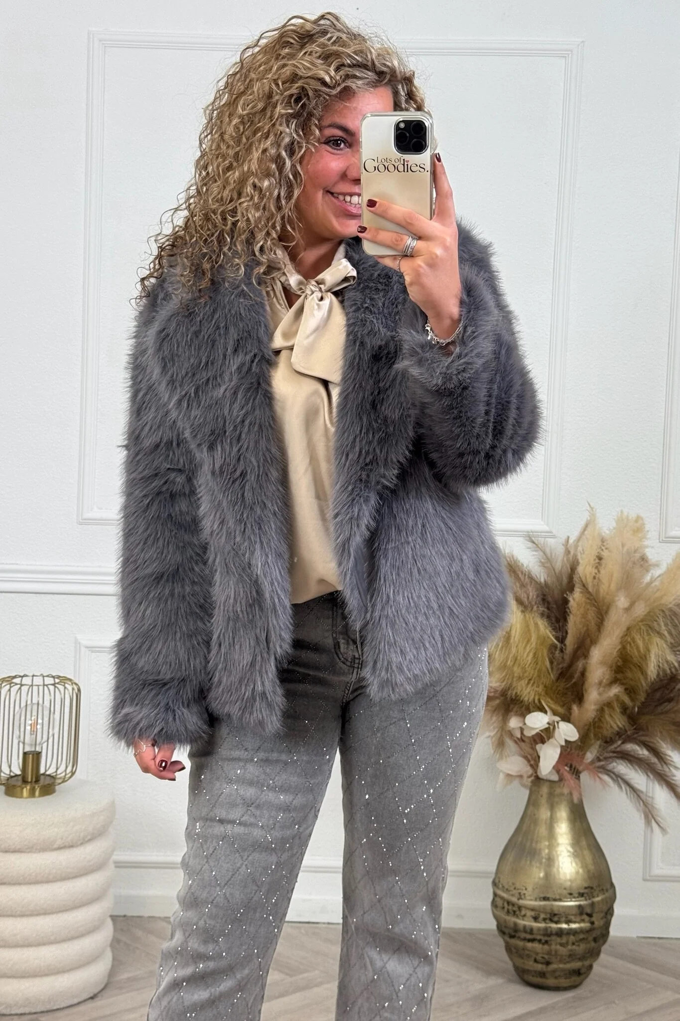 Blair Fake Fur Coat - Grey - Image 4