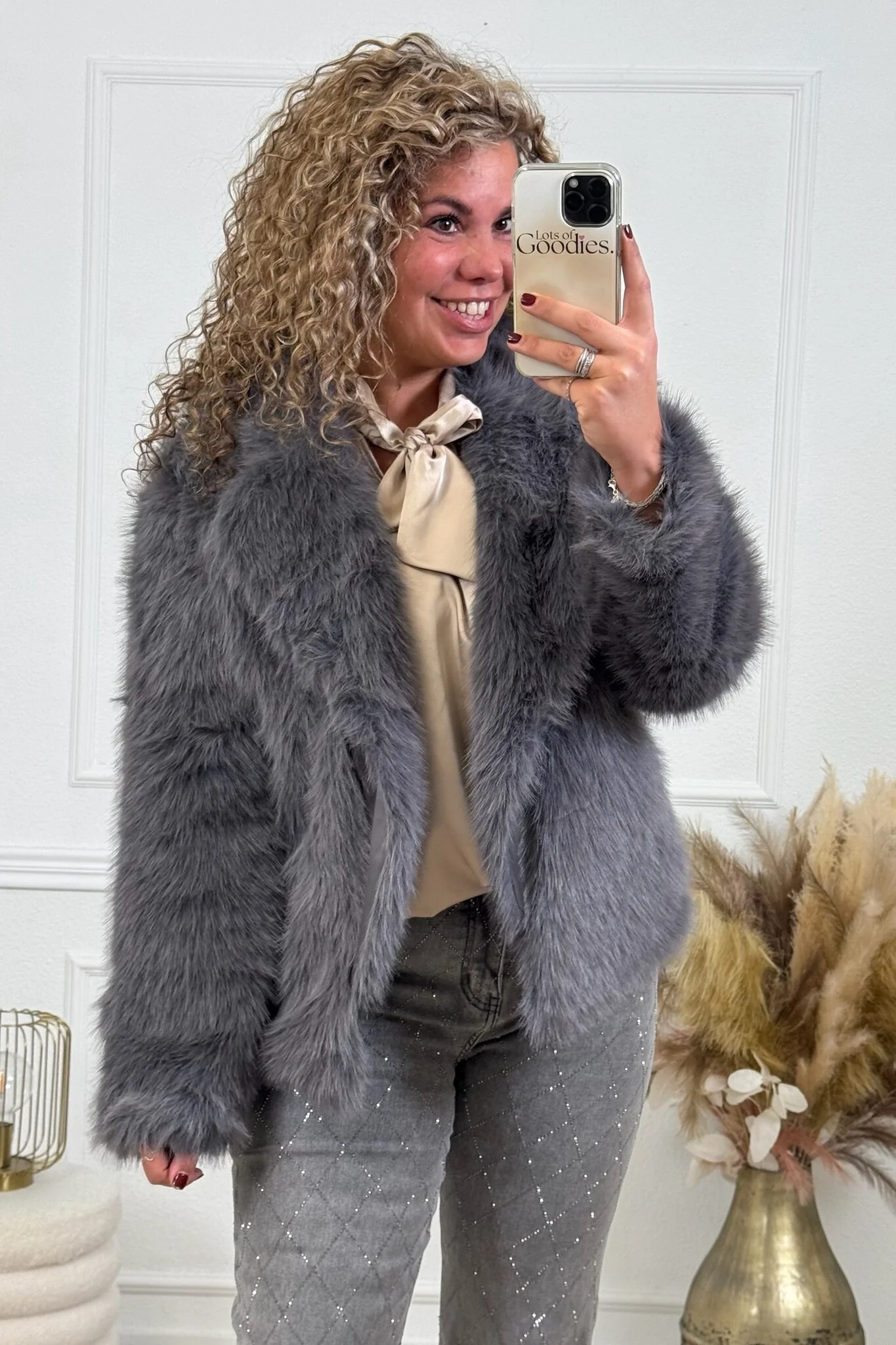 Blair Fake Fur Coat - Grey - Image 5