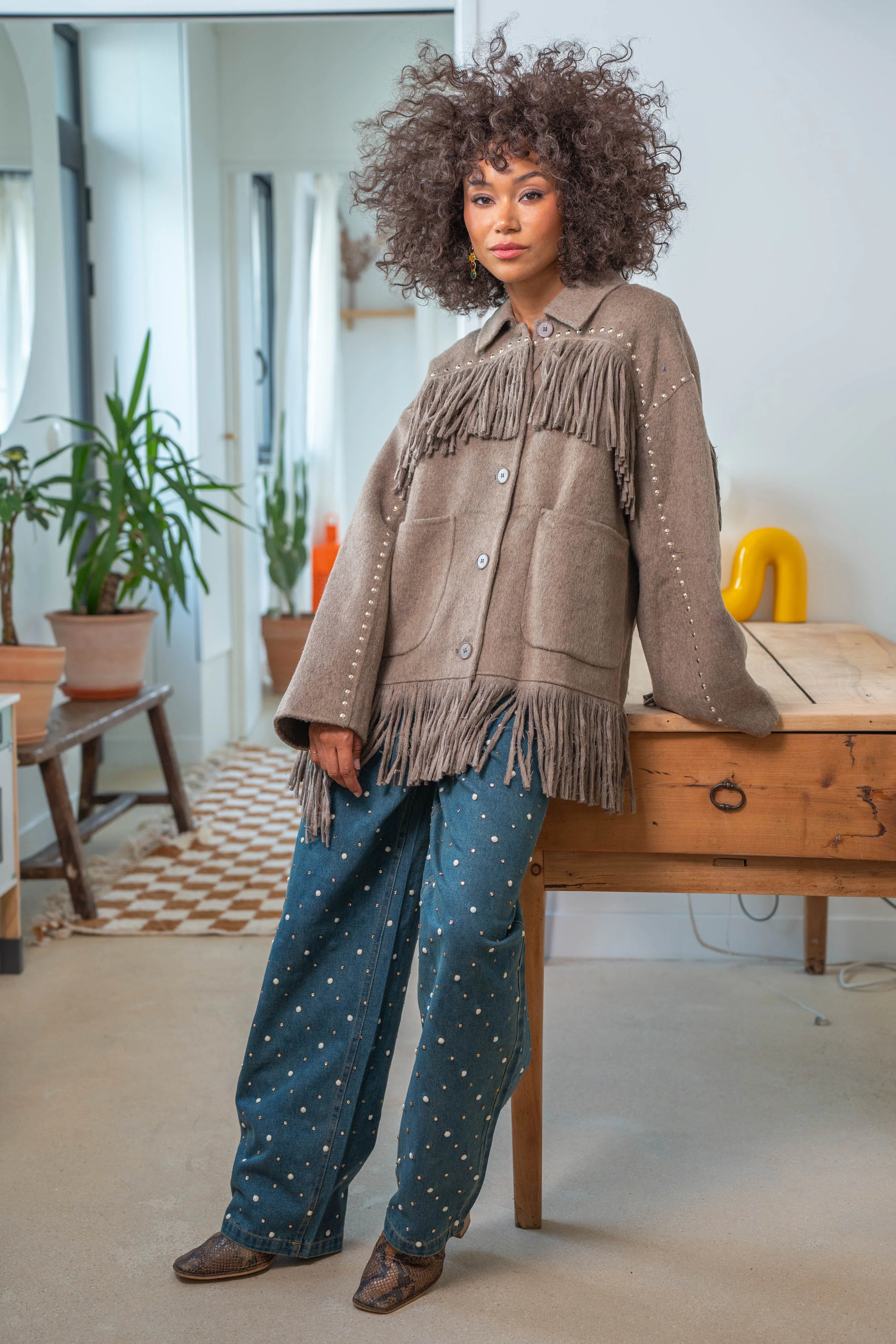Bohemian Fringe Jacket - Taupe