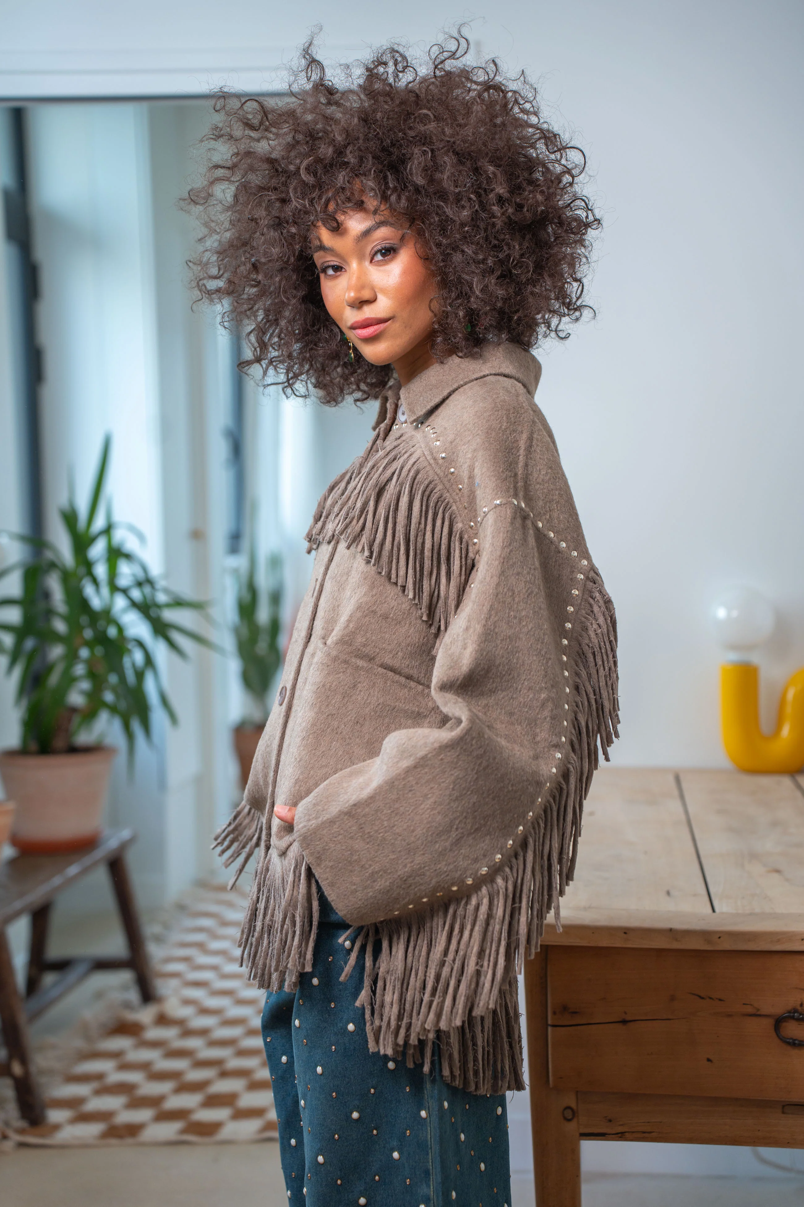Bohemian Fringe Jacket - Taupe - Image 3