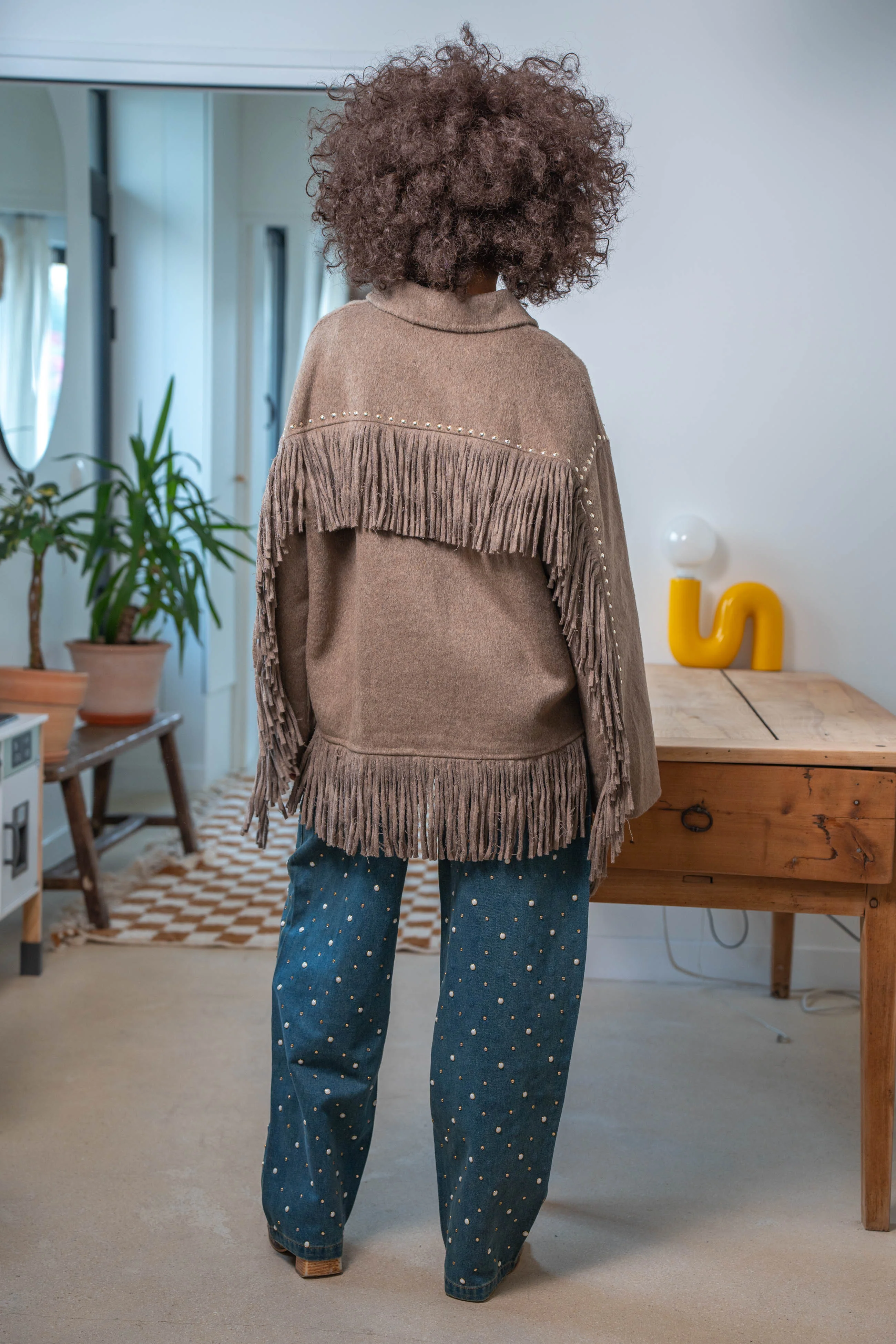 Bohemian Fringe Jacket - Taupe - Image 4