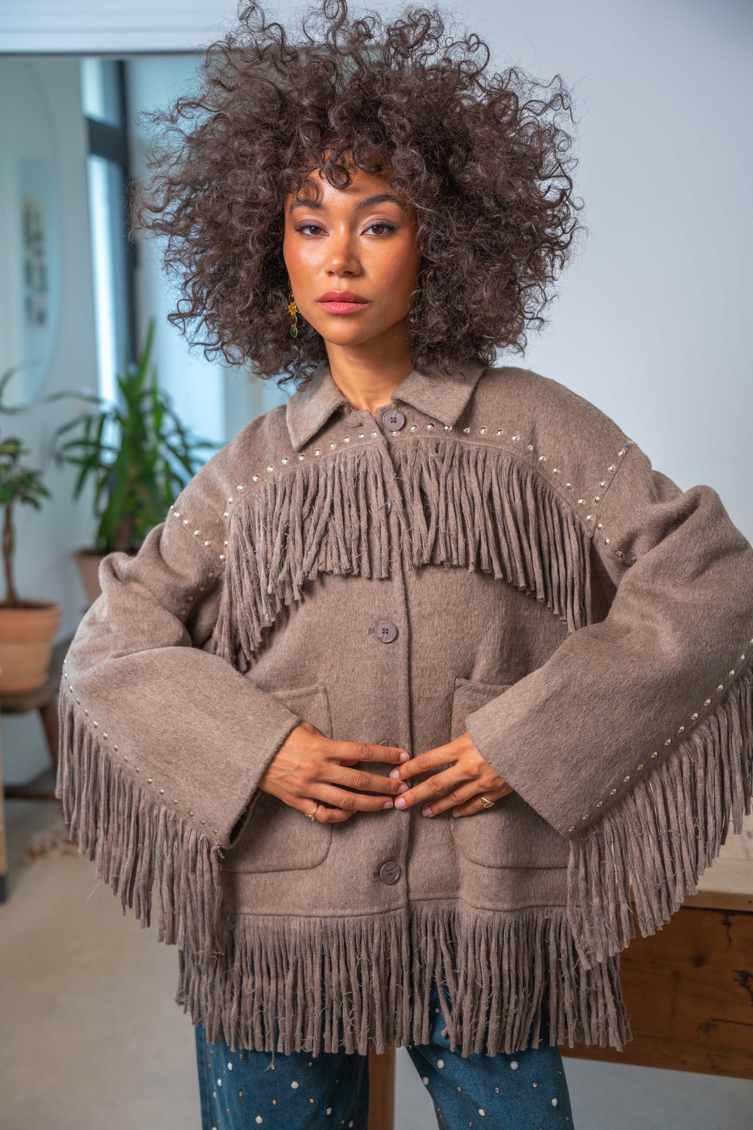 Bohemian Fringe Jacket - Taupe - Image 5