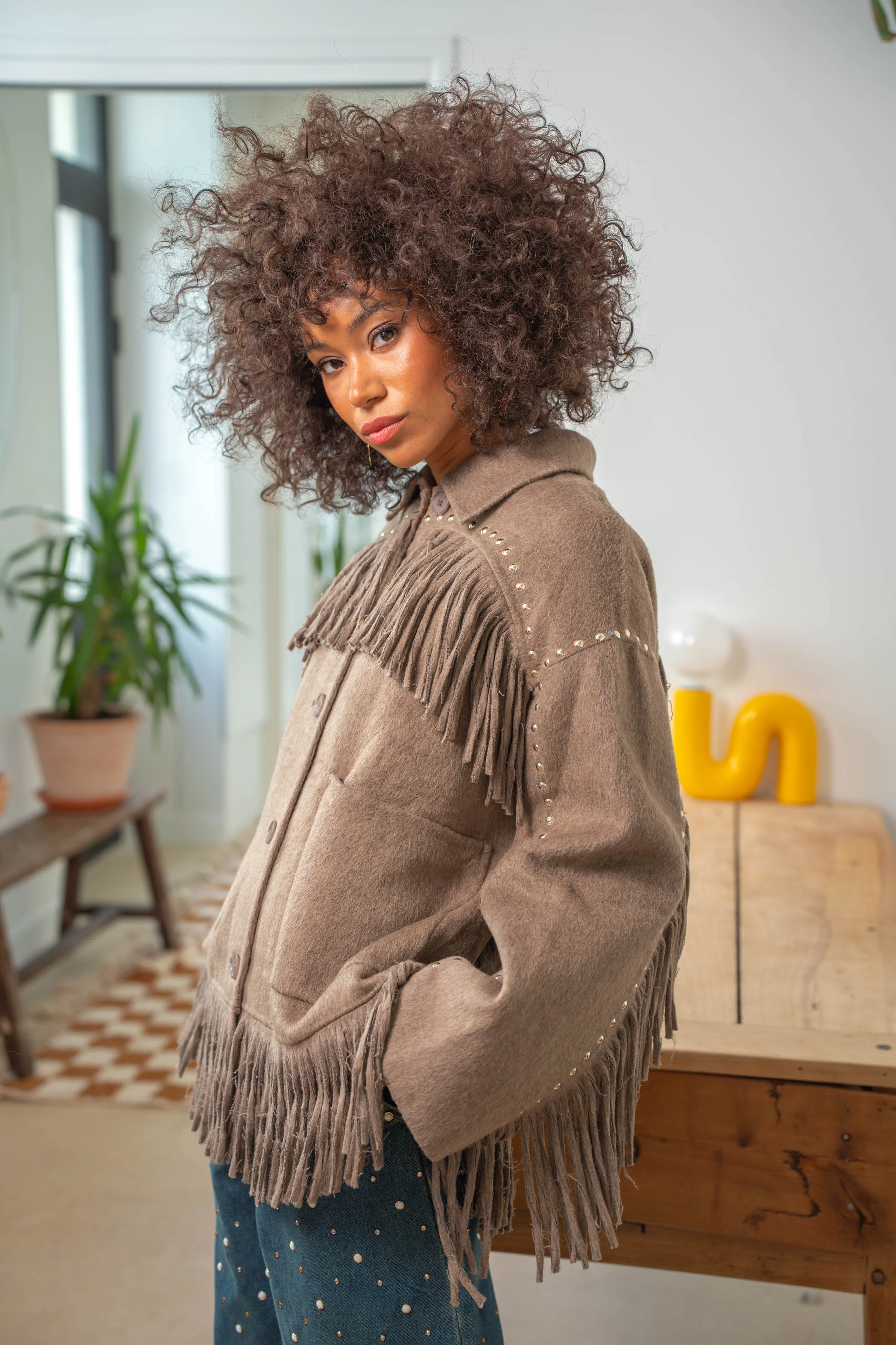 Bohemian Fringe Jacket - Taupe - Image 7