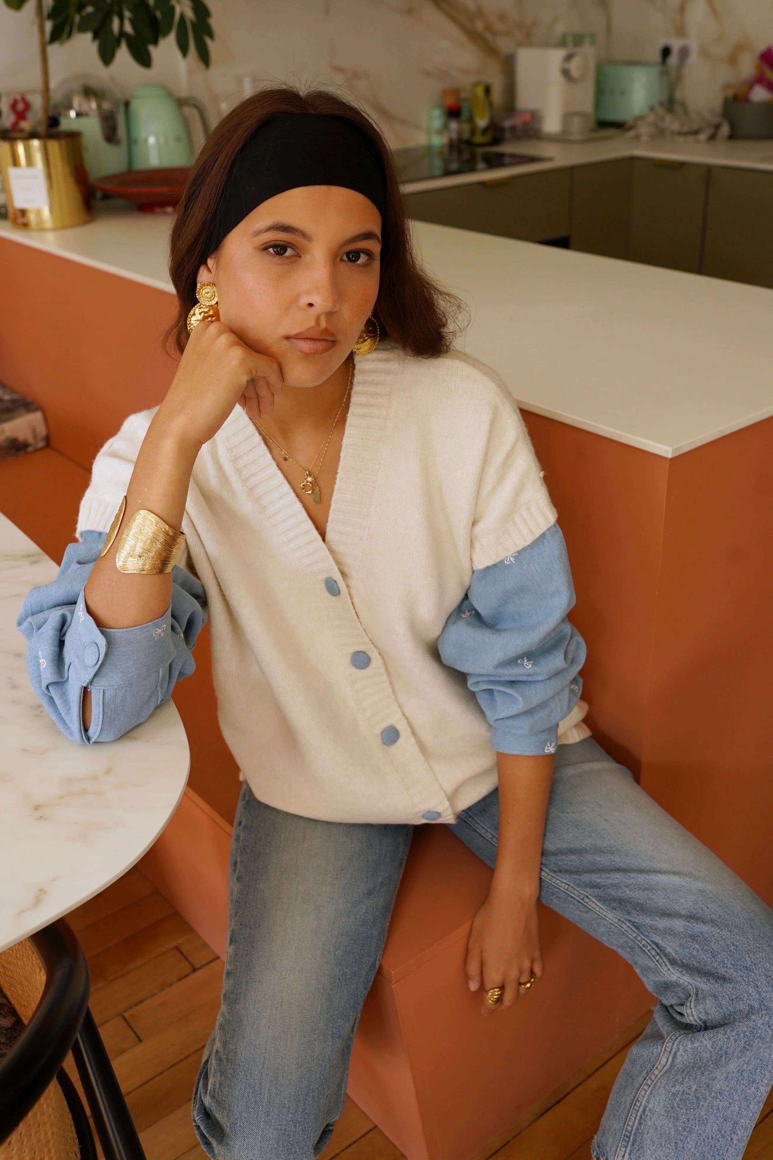 Bow Blouse Cardigan - White - Image 9