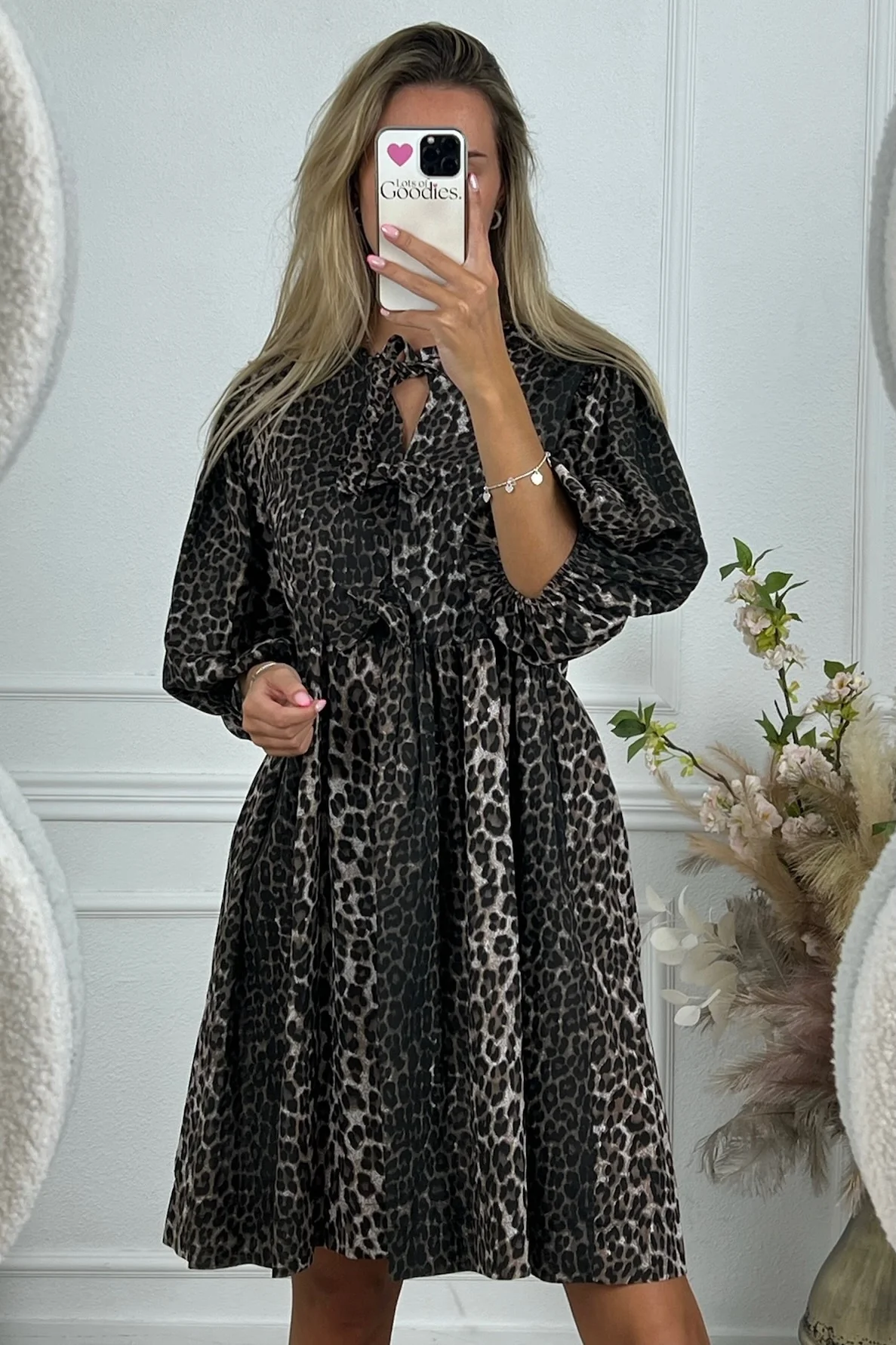 Bow Leopard Dress - Brown/Beige - Image 2