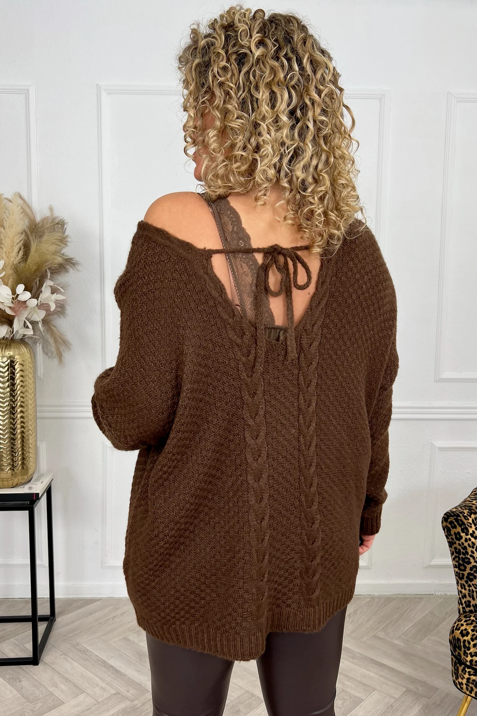 Braid Strik Back Sweater - Brown - Image 3