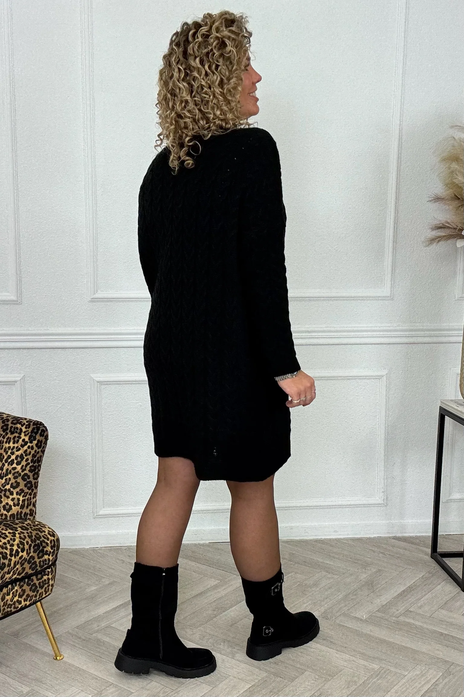 Braided Sweater Dress - Black - Image 3