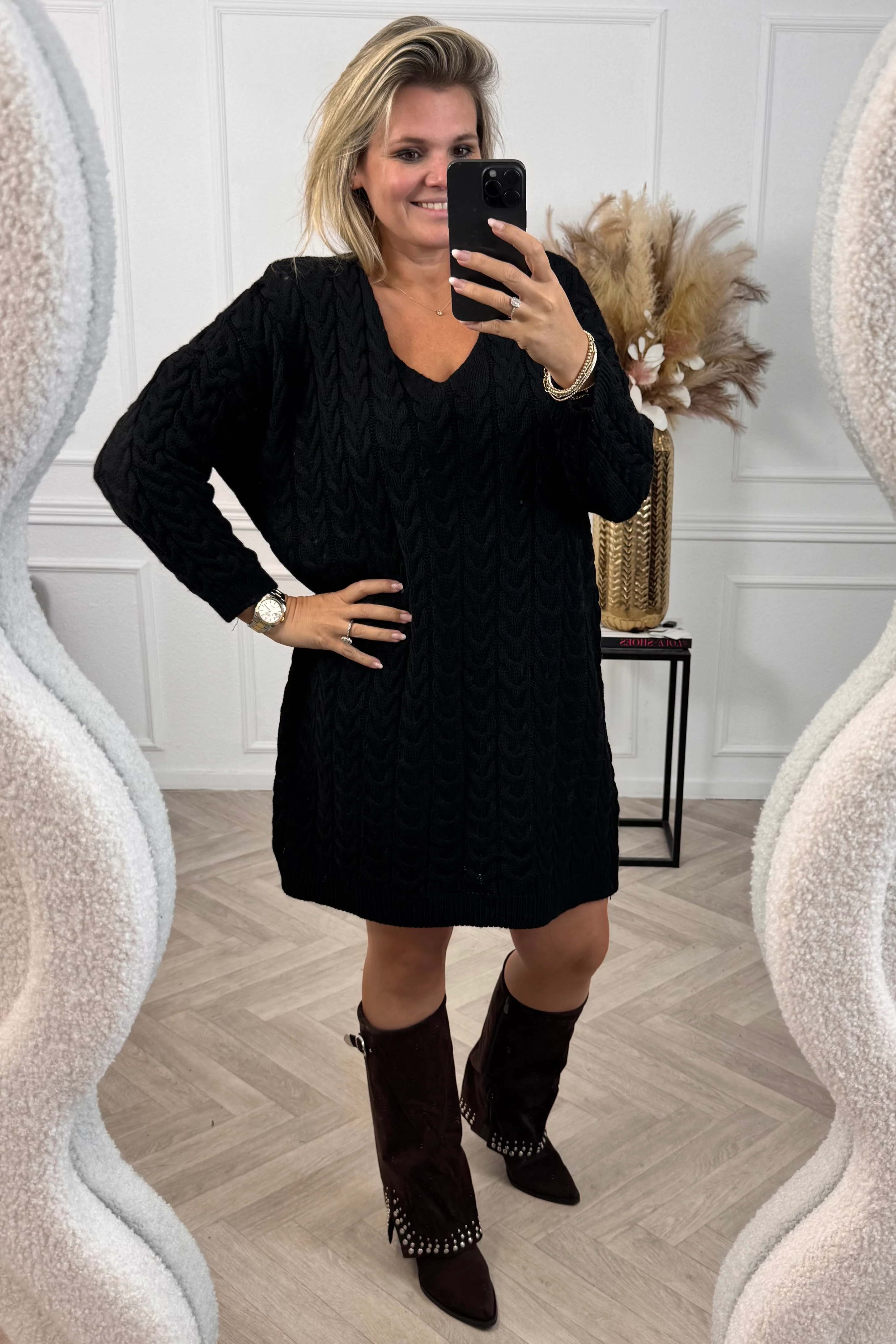 Braided Sweater Dress - Black - Image 4