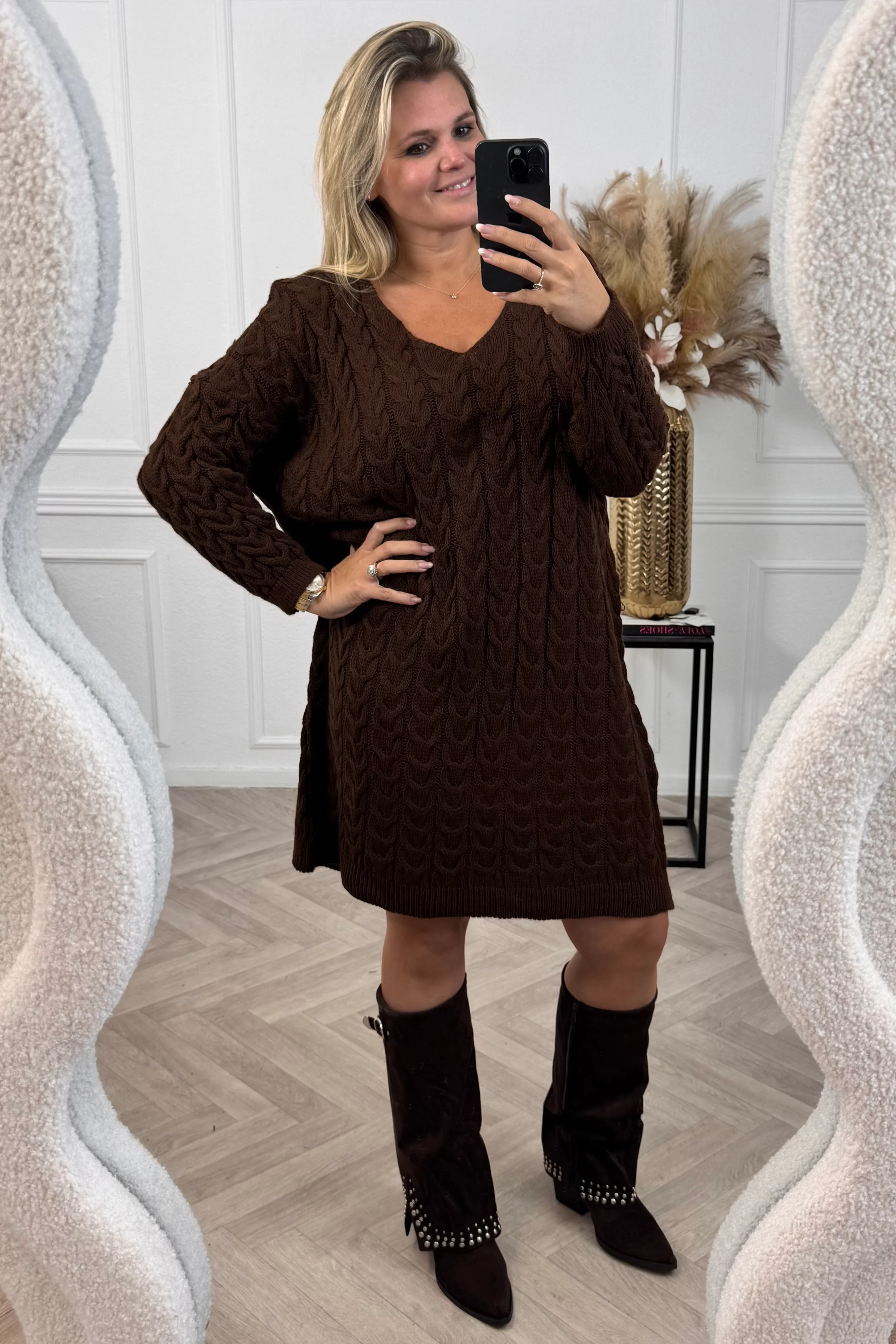 Braided Sweater Dress - Brown - Image 3