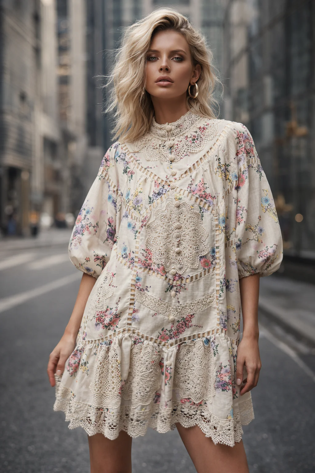 Broderie Flower Dress - White/Pink - Image 2