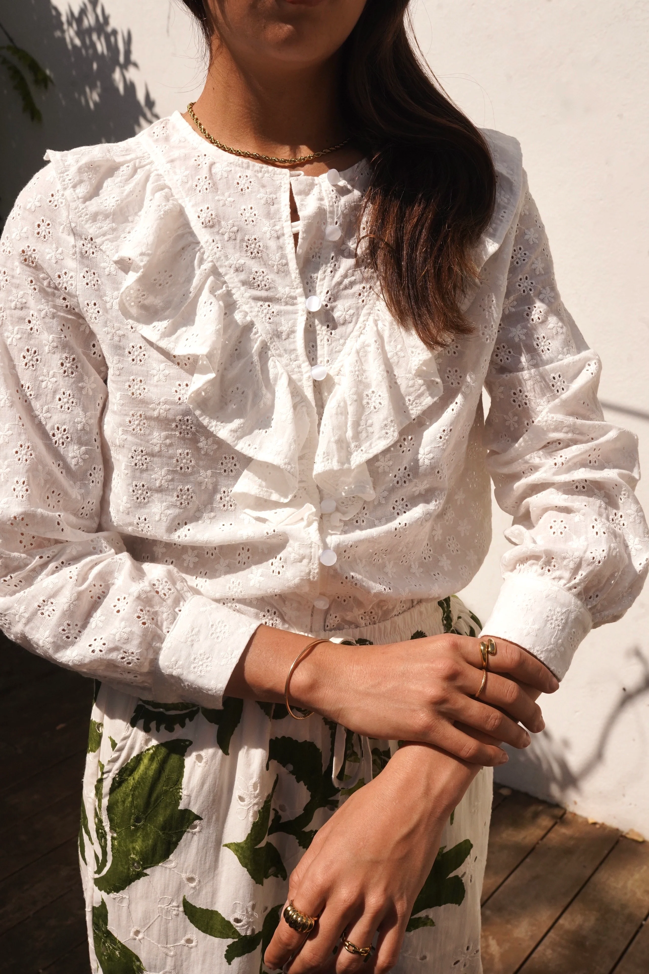 Broderie Ruffle Blouse - White