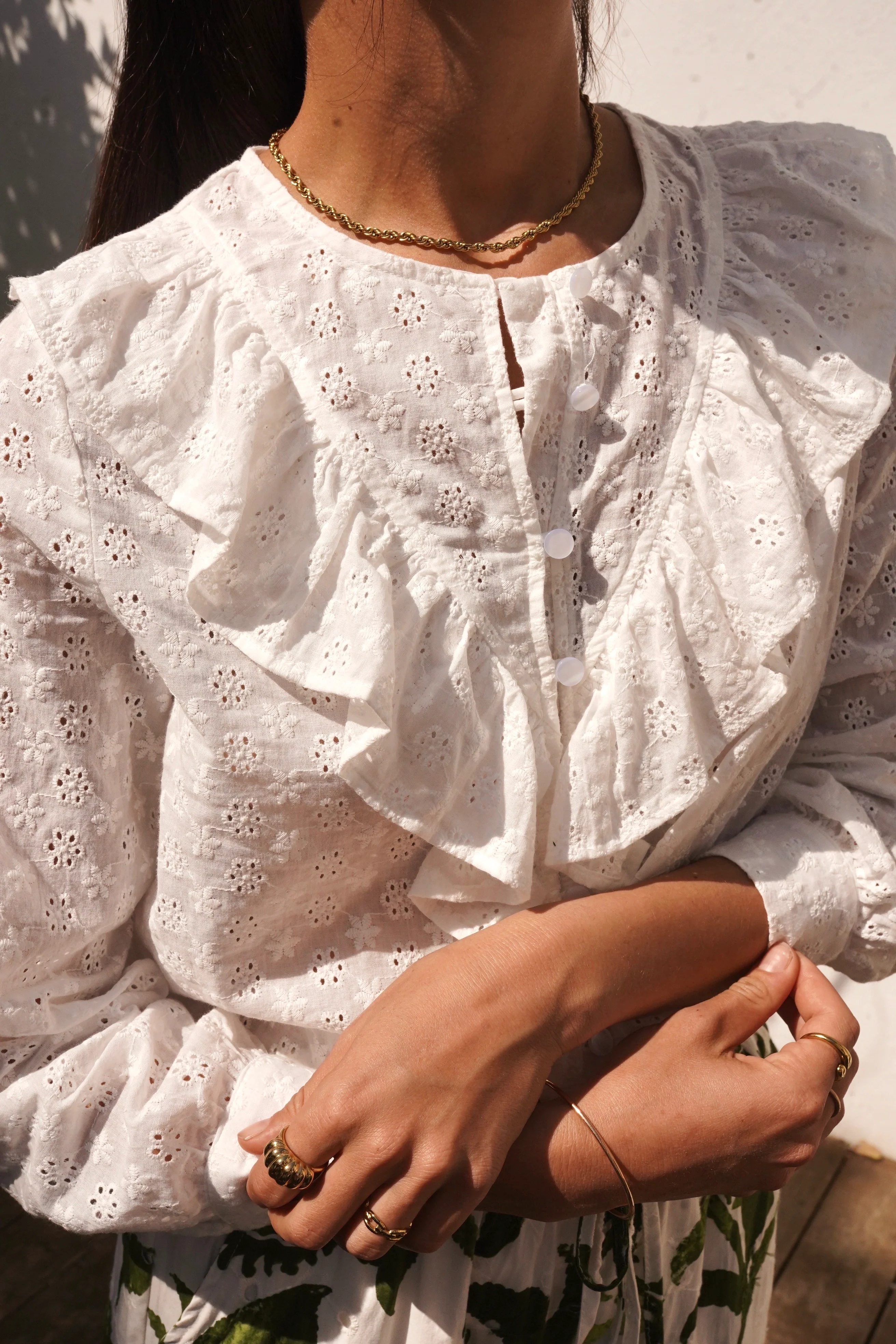 Broderie Ruffle Blouse - White - Image 3