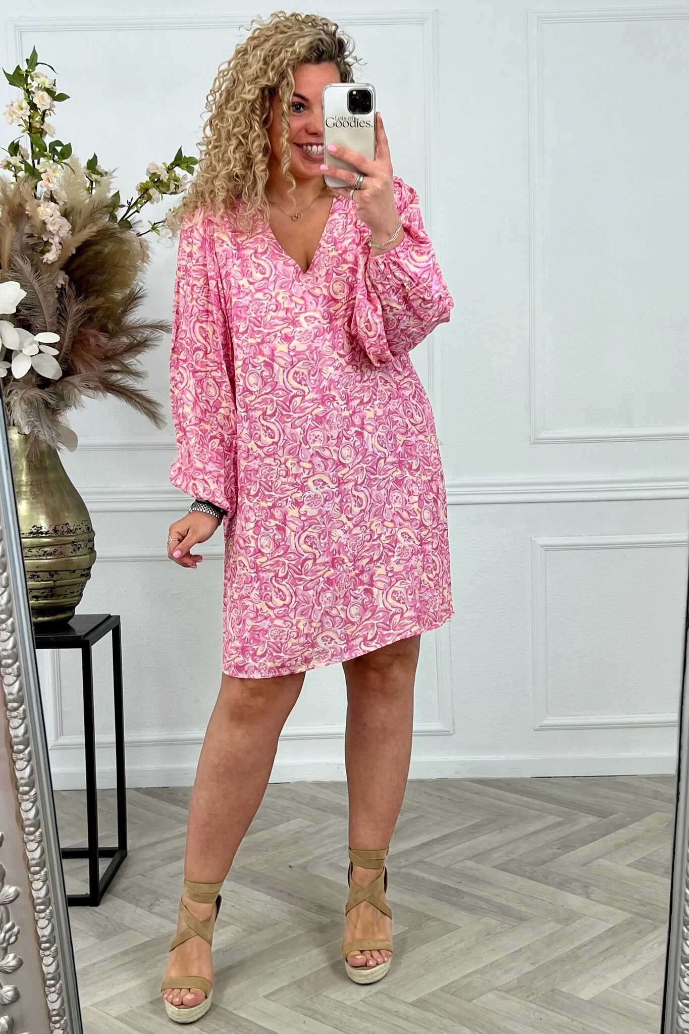 Camila Flower Dress - Pink/Beige
