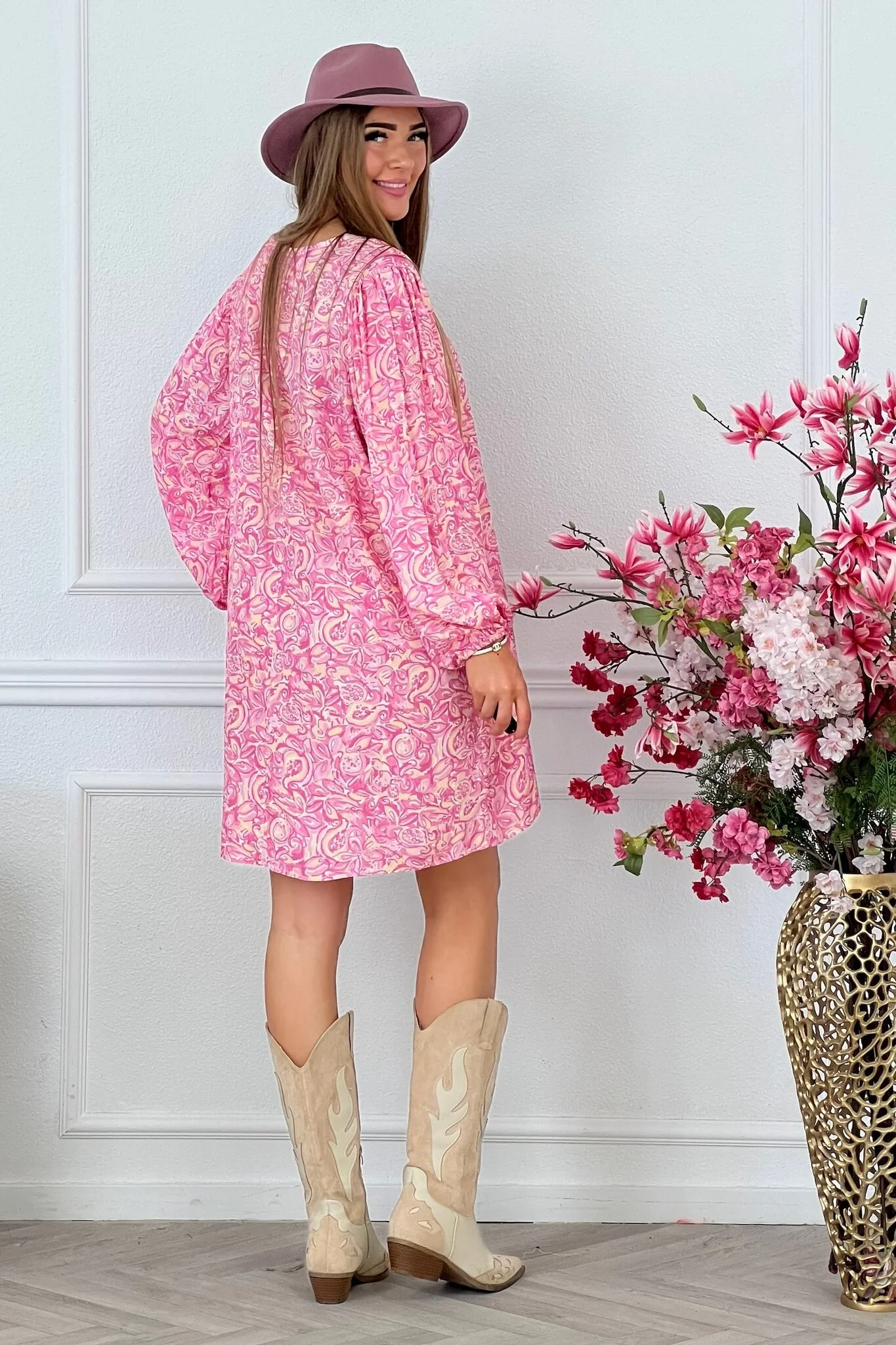 Camila Flower Dress - Pink/Beige - Image 4