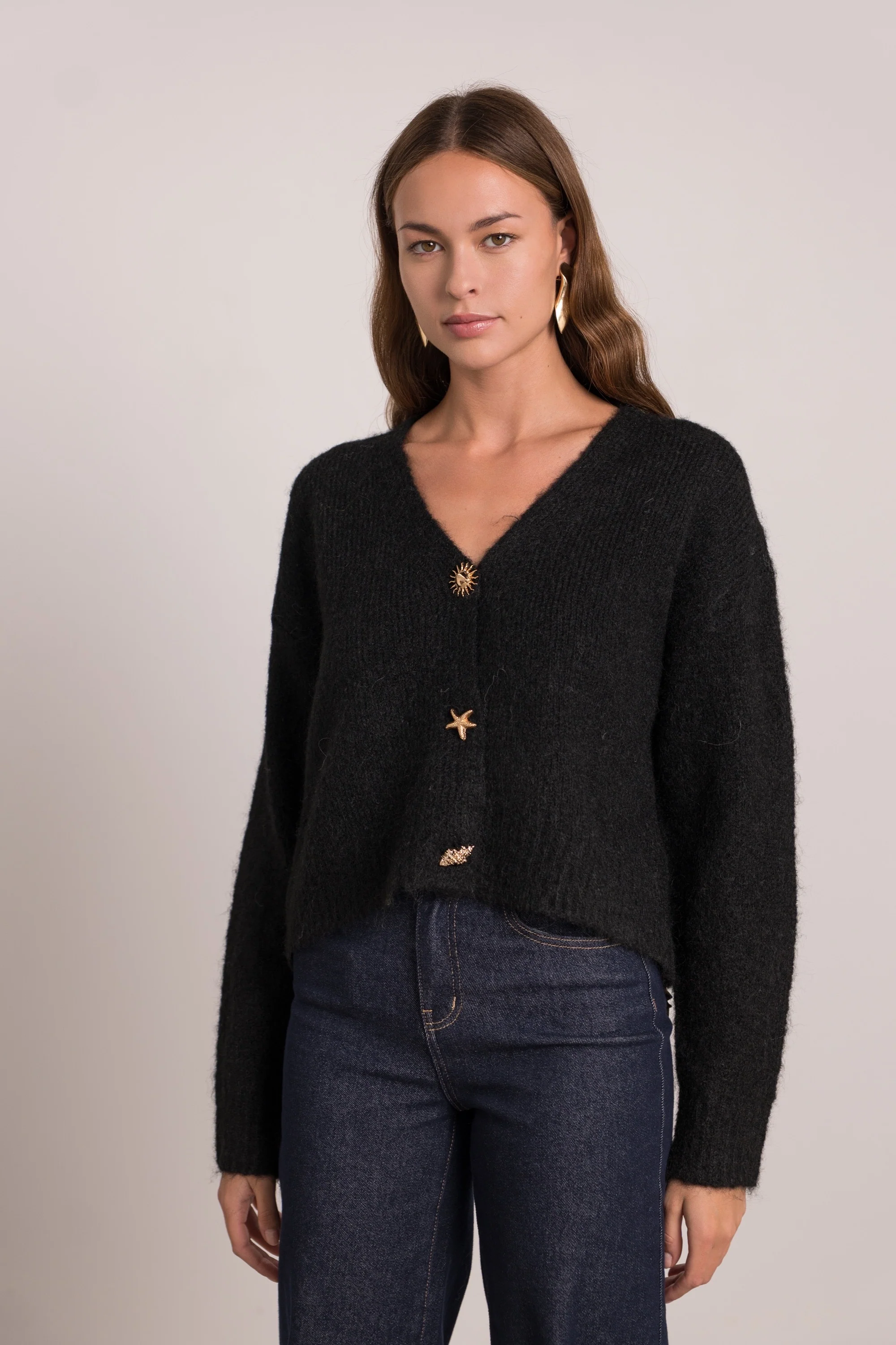 Camille Sea Button Cardigan - Black