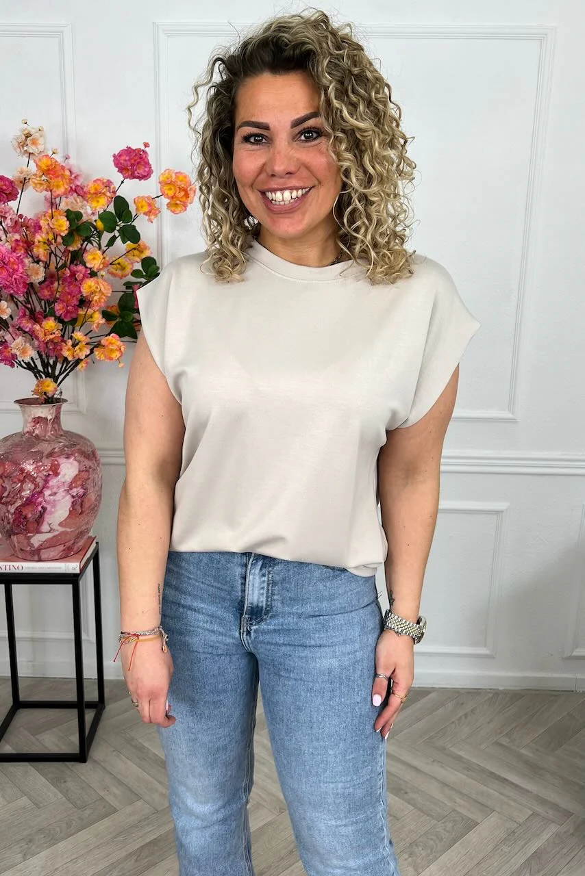 Cap Sleeve Shirt - Beige - Image 2