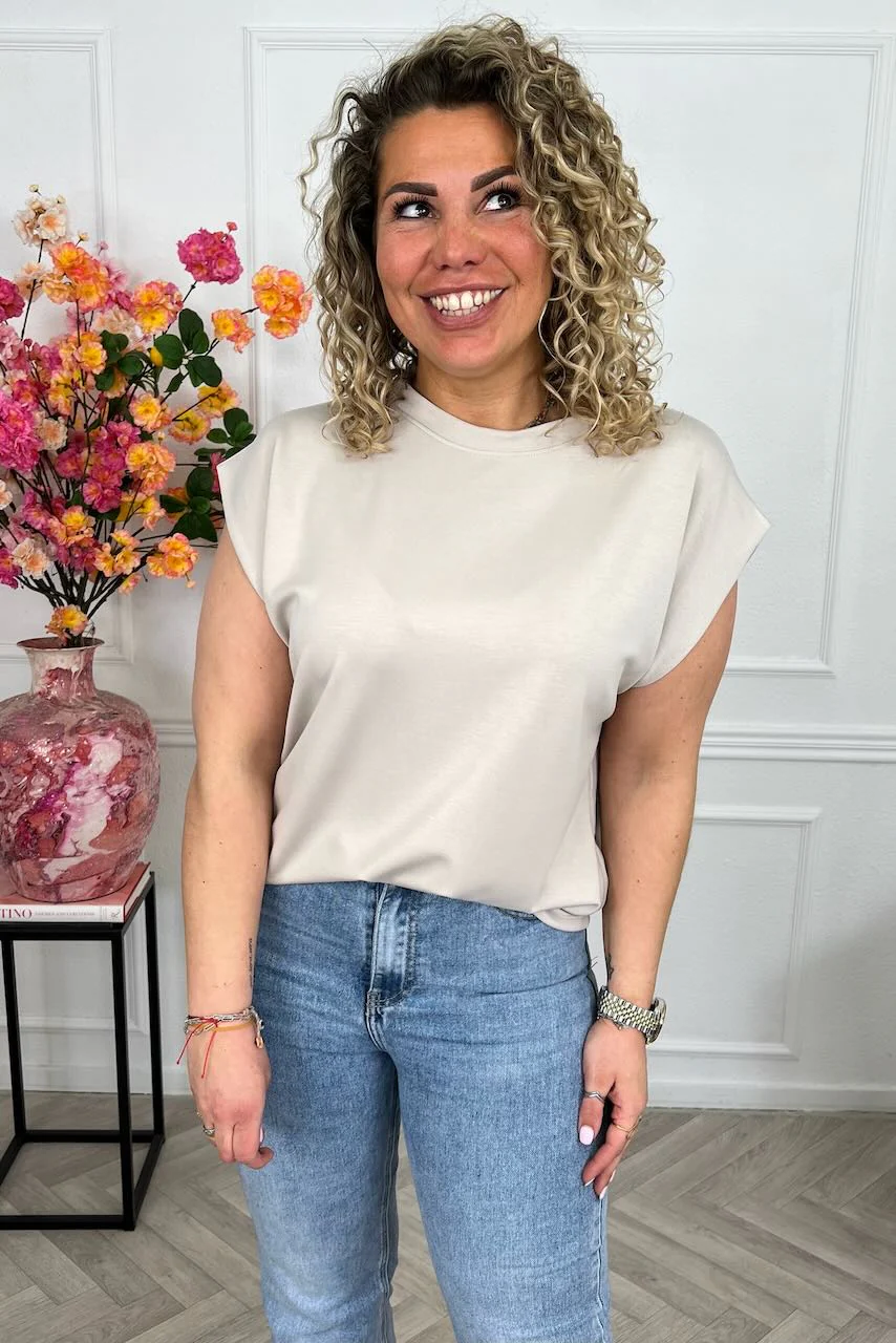 Cap Sleeve Shirt - Beige - Image 3