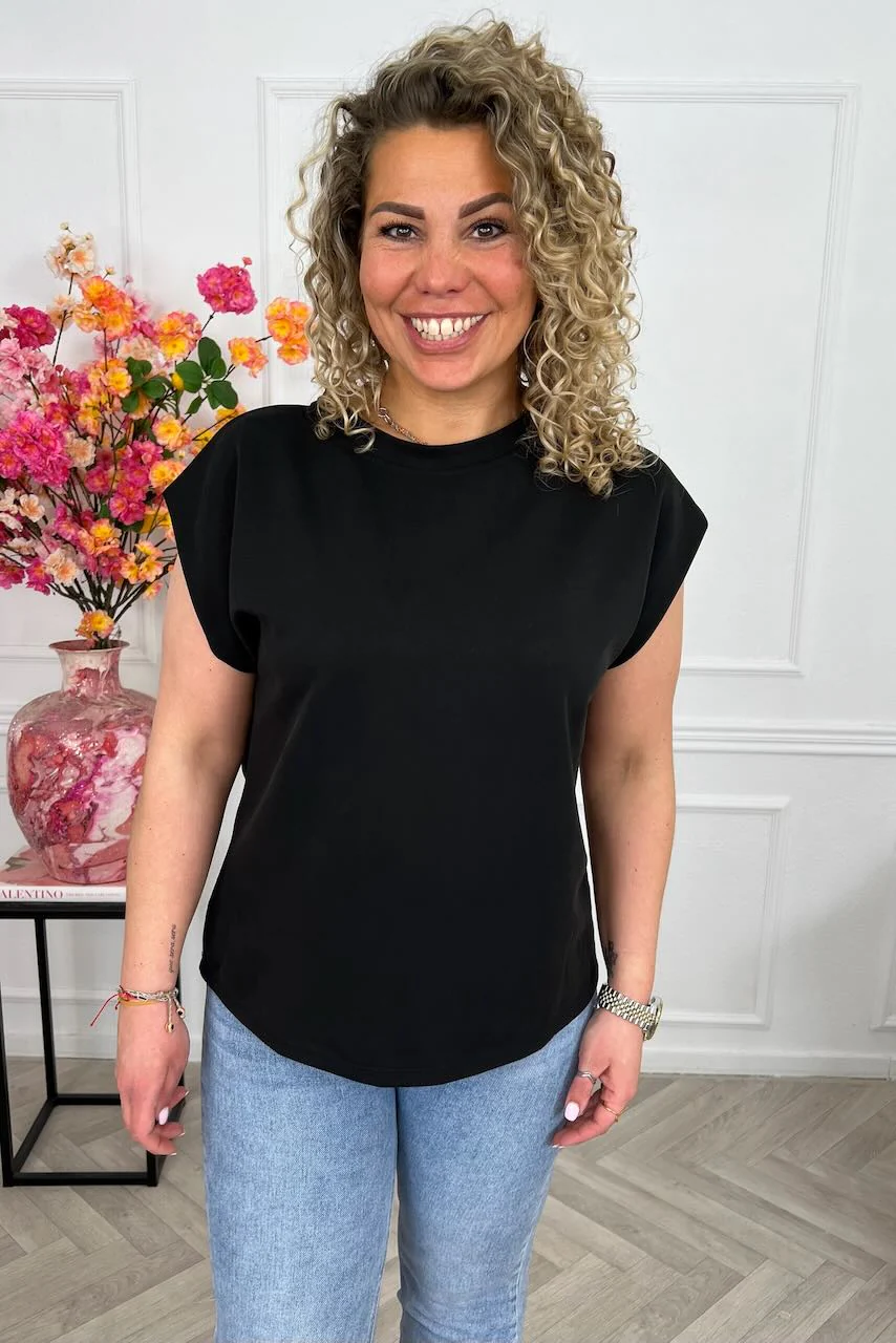Cap Sleeve Shirt - Black - Image 2