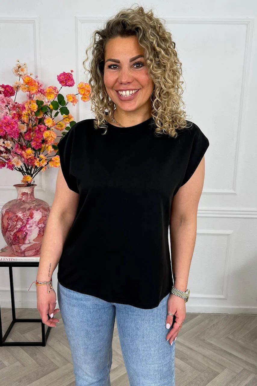 Cap Sleeve Shirt - Black - Image 3