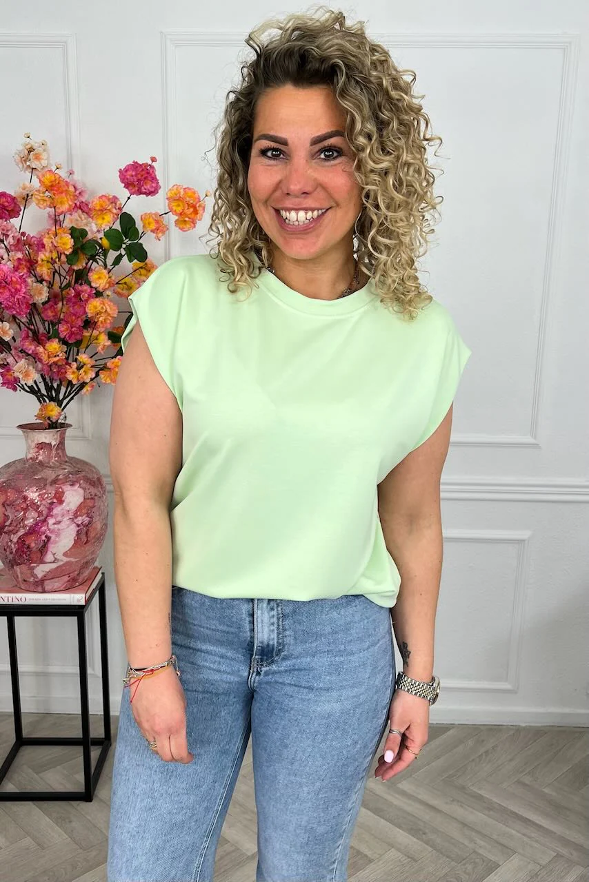 Cap Sleeve Shirt - Light Green - Image 2