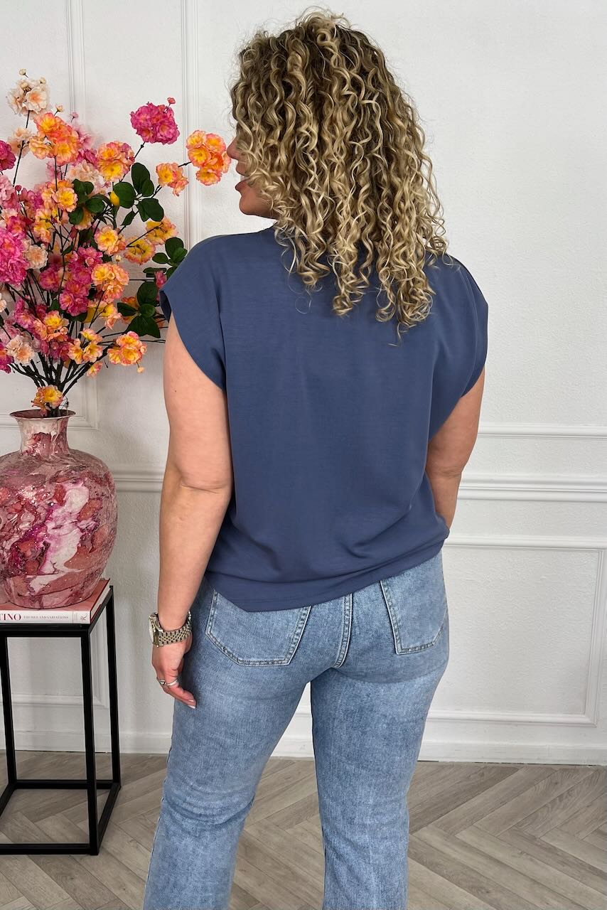 Cap Sleeve Shirt - Navy - Image 3