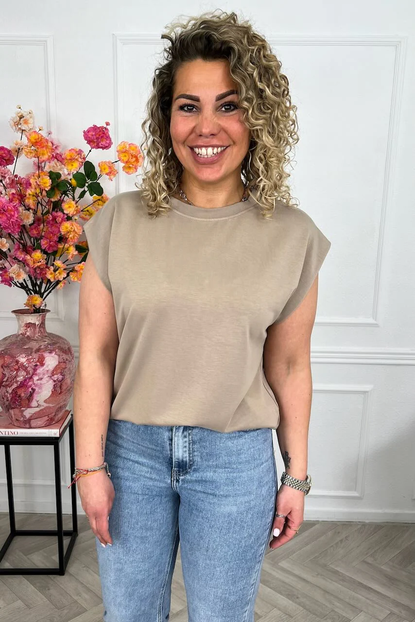 Cap Sleeve Shirt - Taupe - Image 2