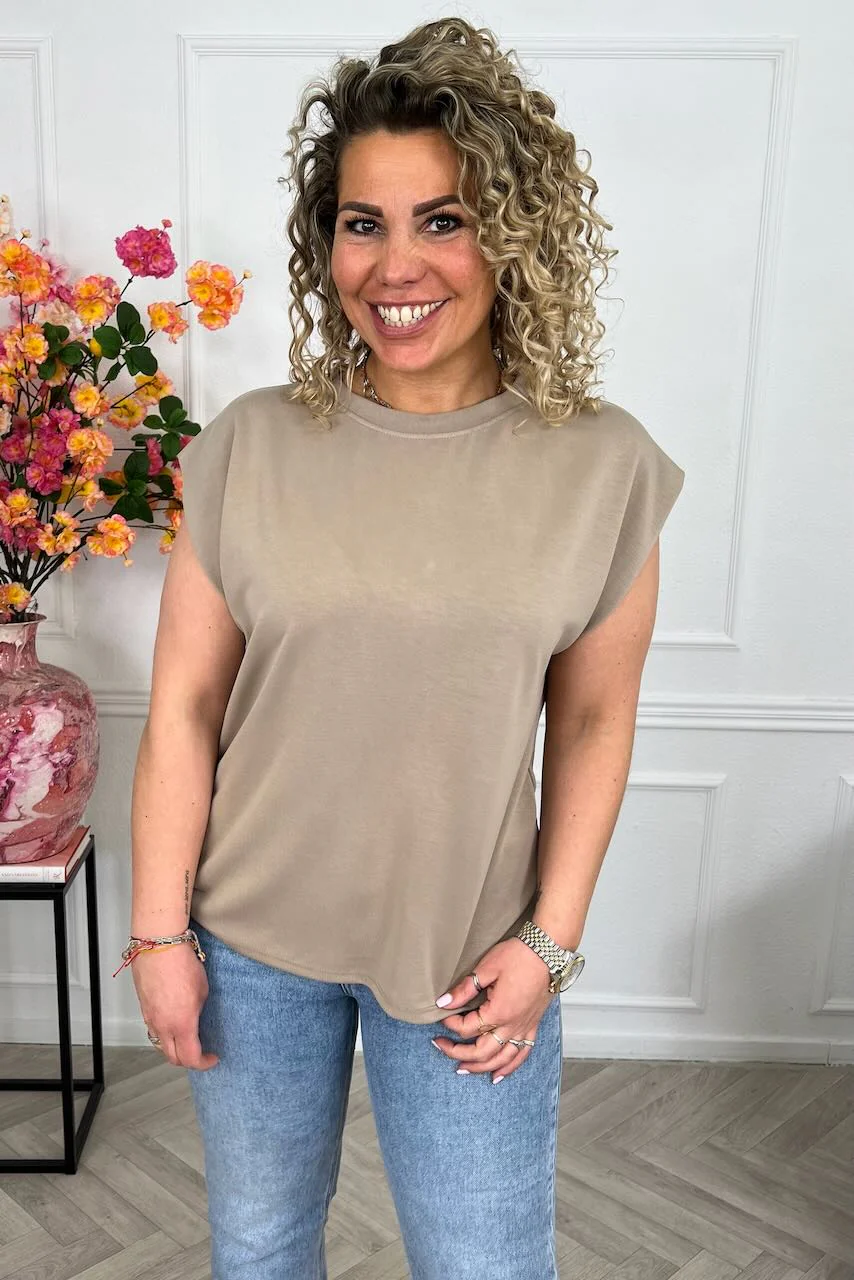 Cap Sleeve Shirt - Taupe - Image 3
