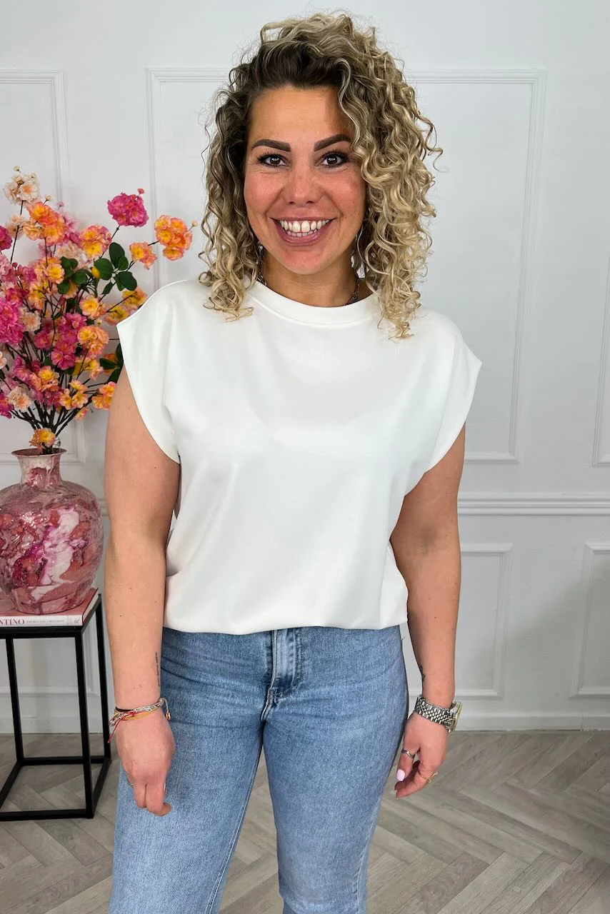 Cap Sleeve Shirt - White - Image 2