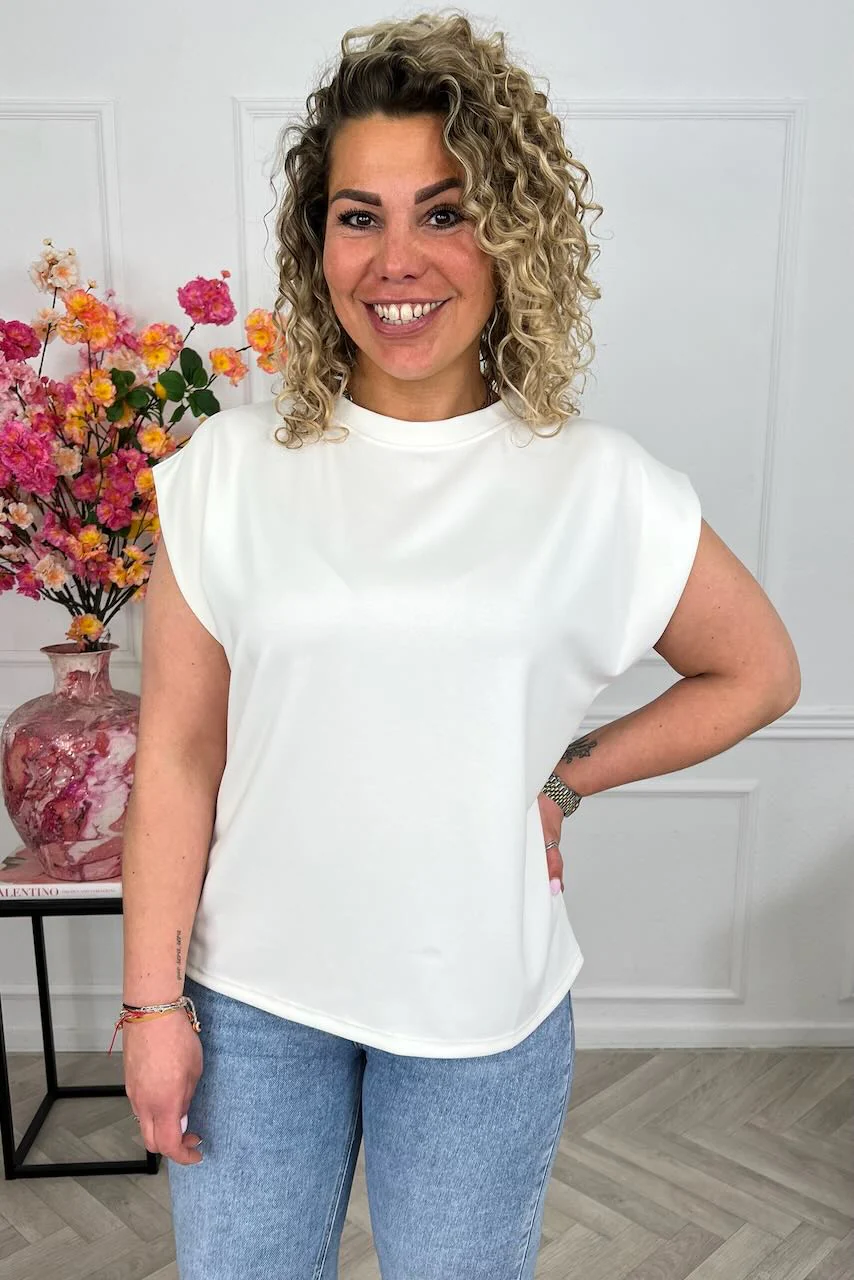 Cap Sleeve Shirt - White - Image 4