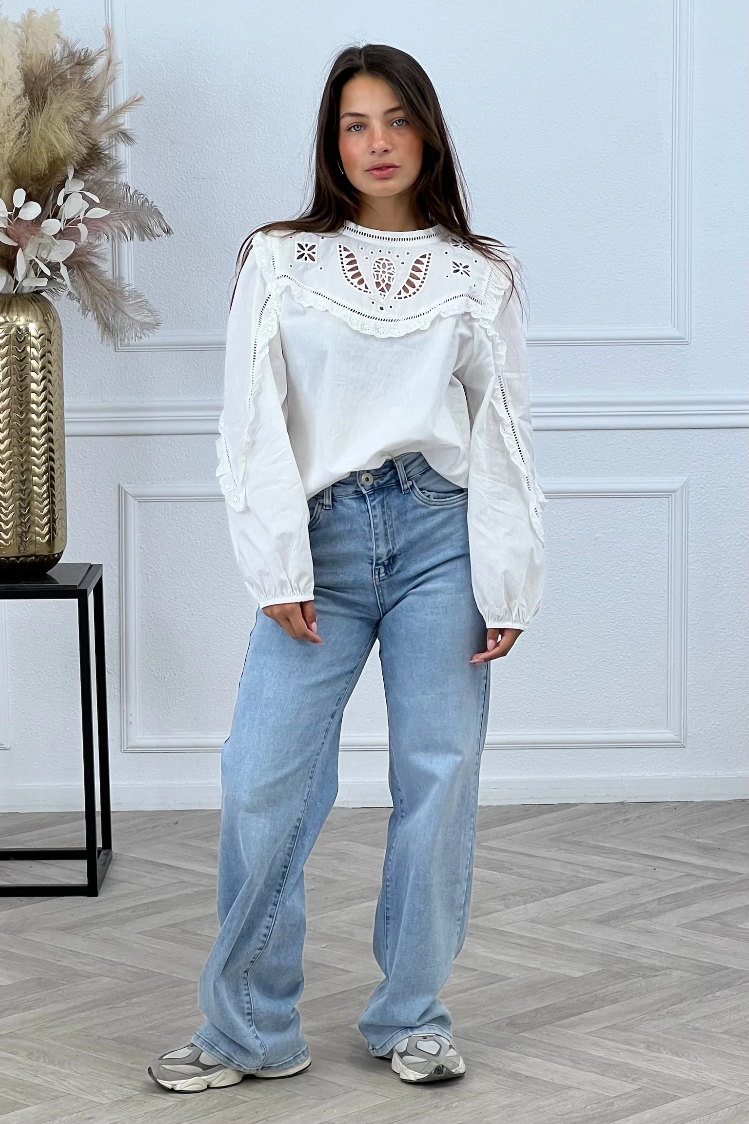 Cato Broderie Blouse - White