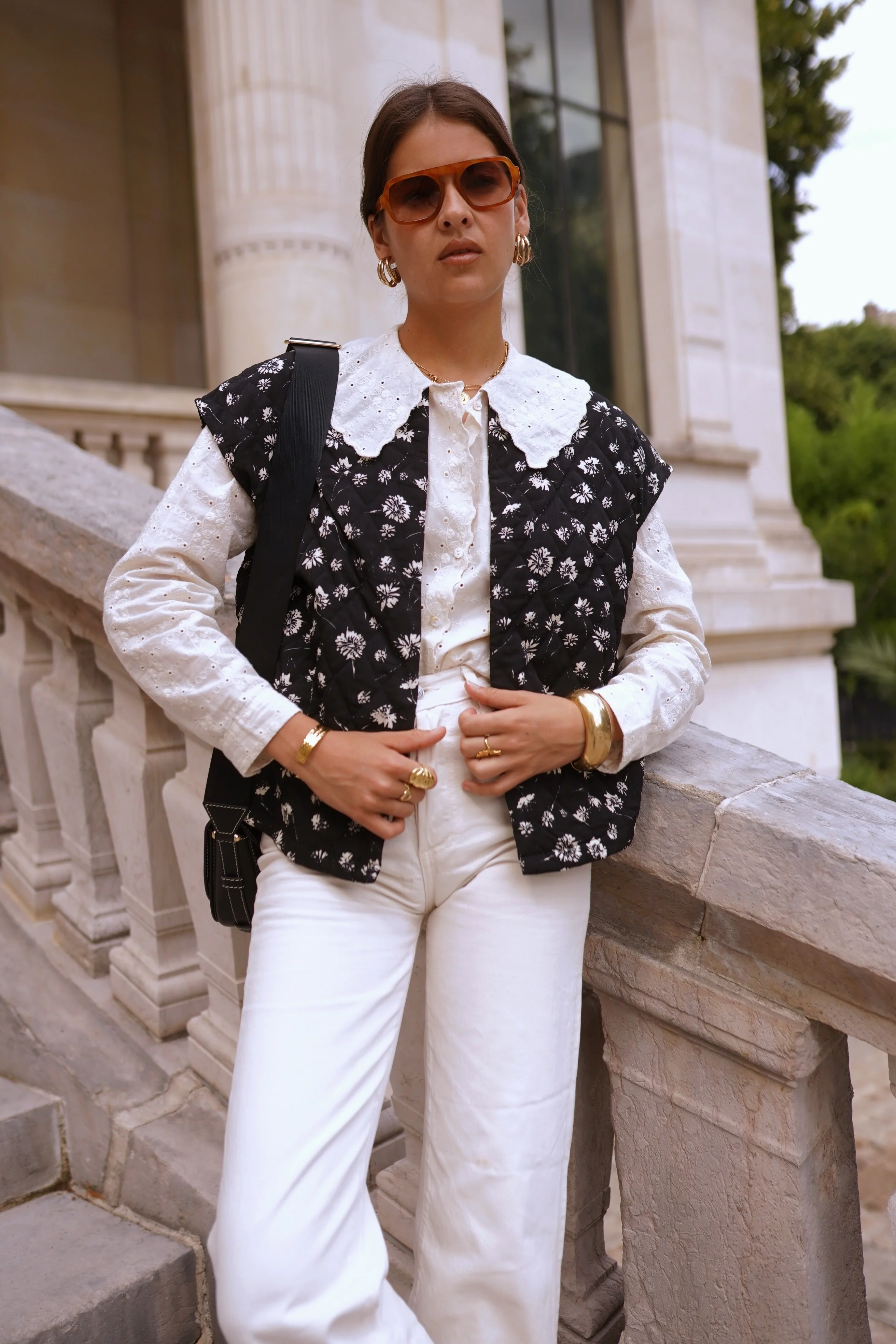 Celina Flower Gilet - Black/White