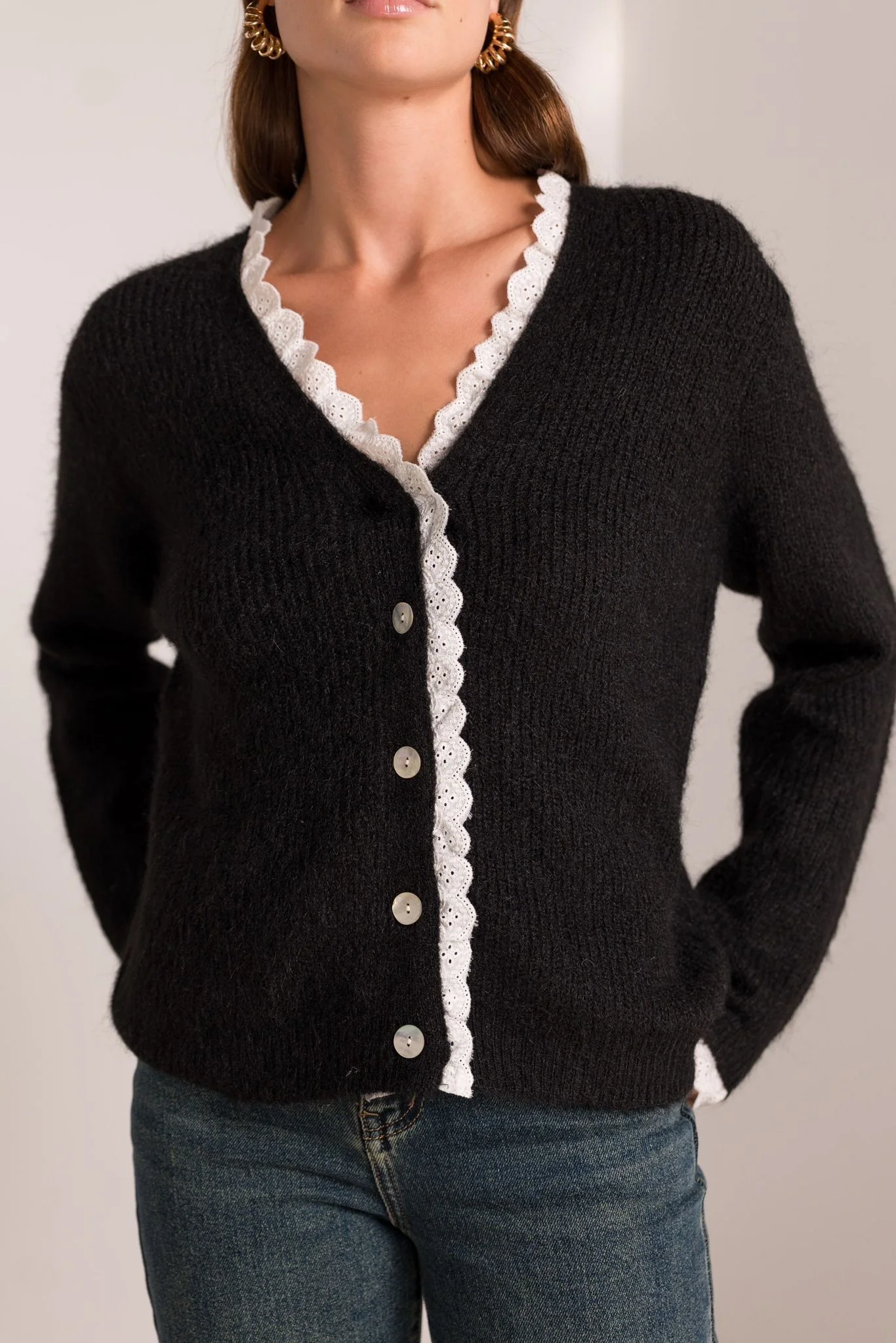 Chantal Button Lace Vest - Black
