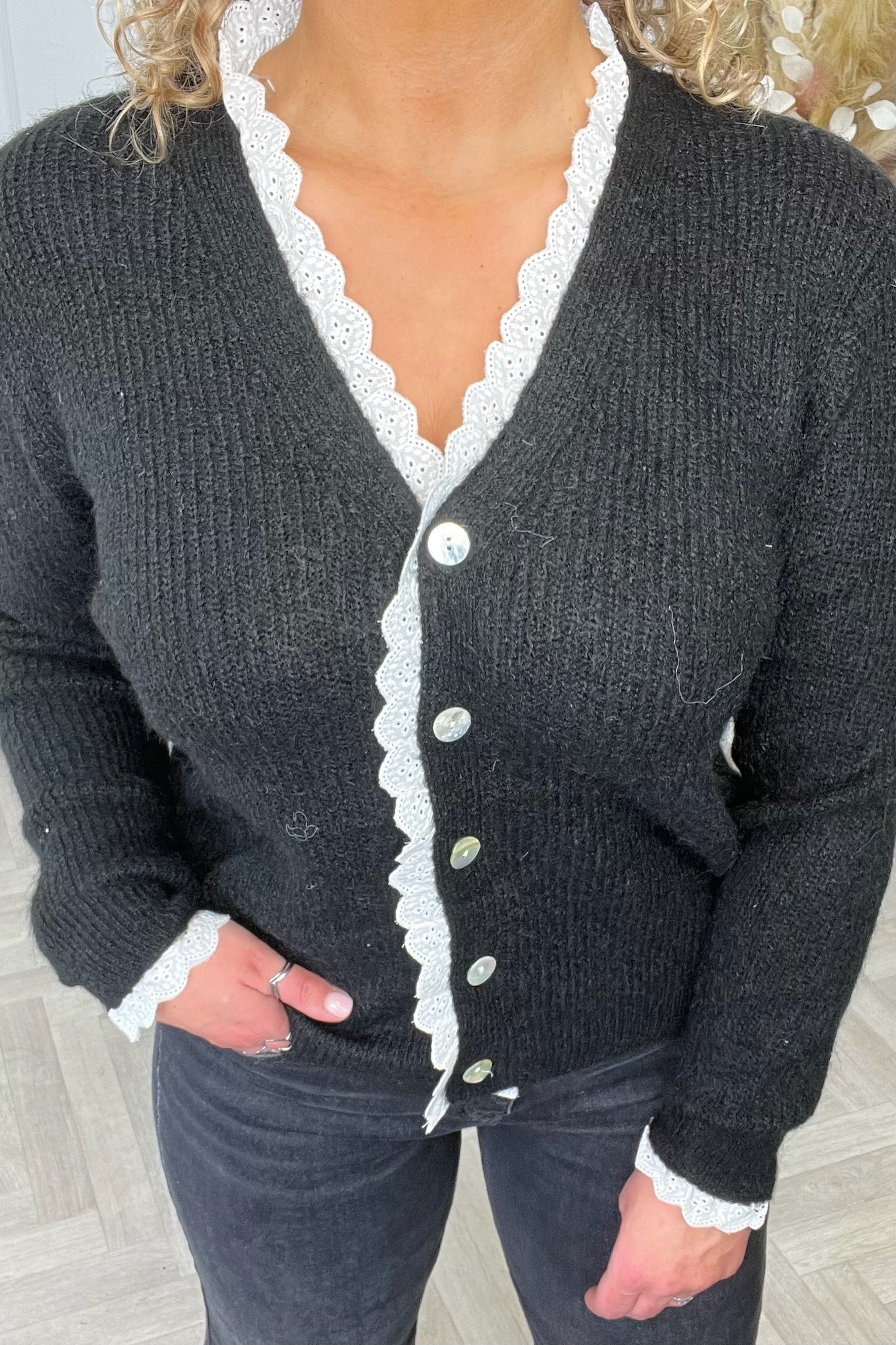 Chantal Button Lace Vest - Black - Image 3