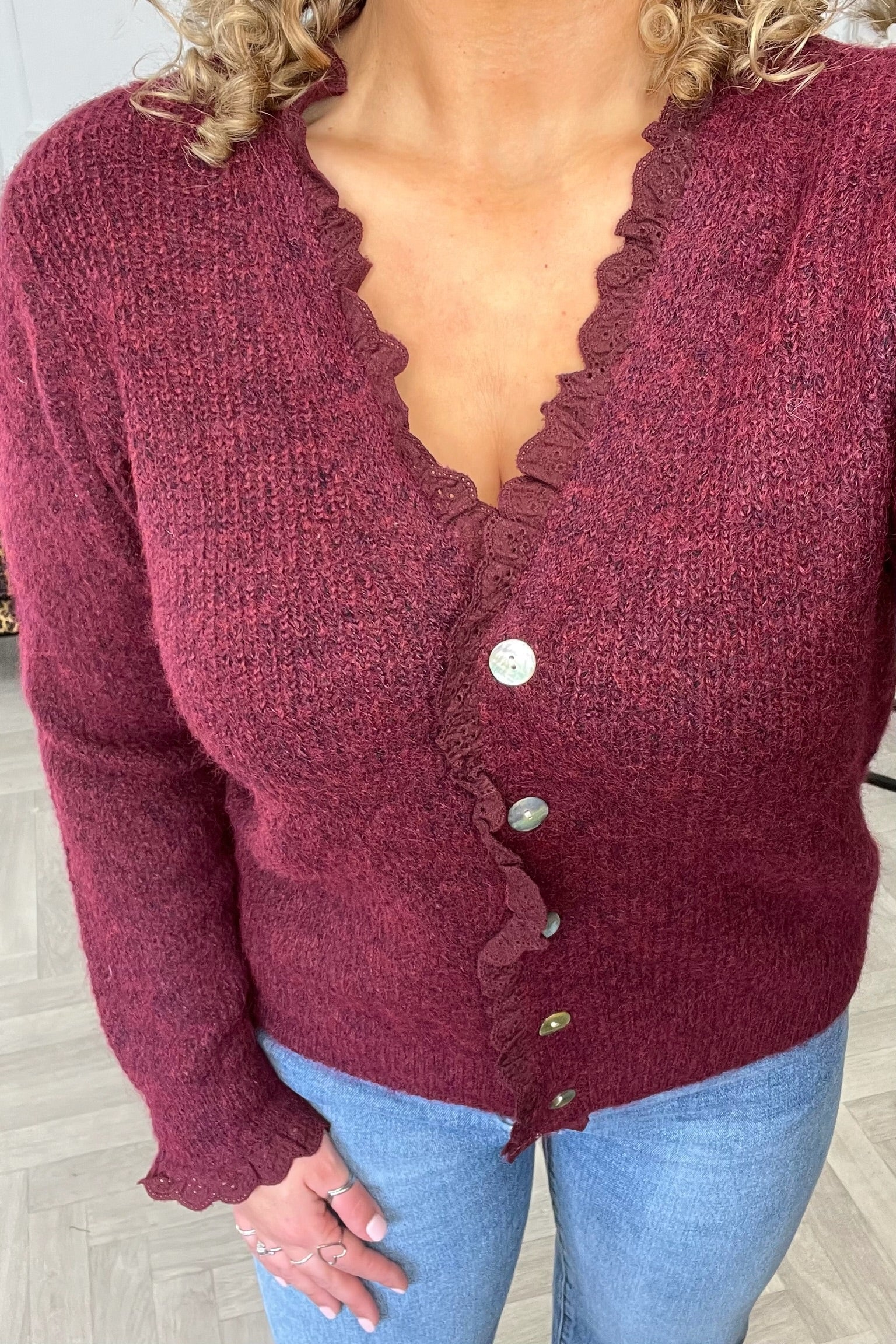 Chantal Button Lace Vest - Bordeaux - Image 3