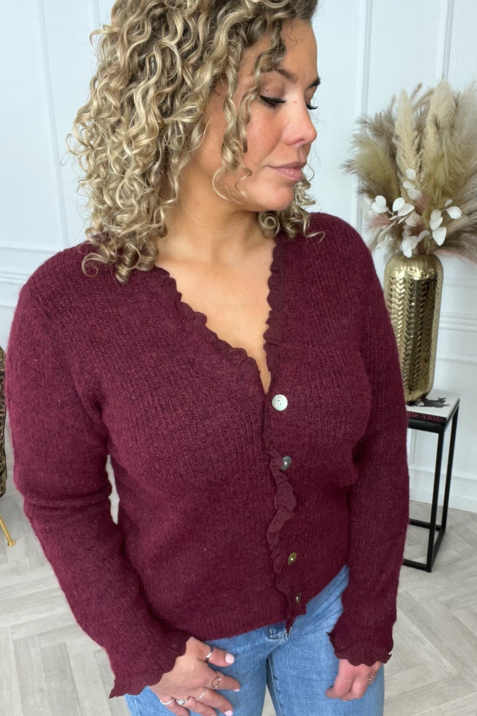 Chantal Button Lace Vest - Bordeaux - Image 5