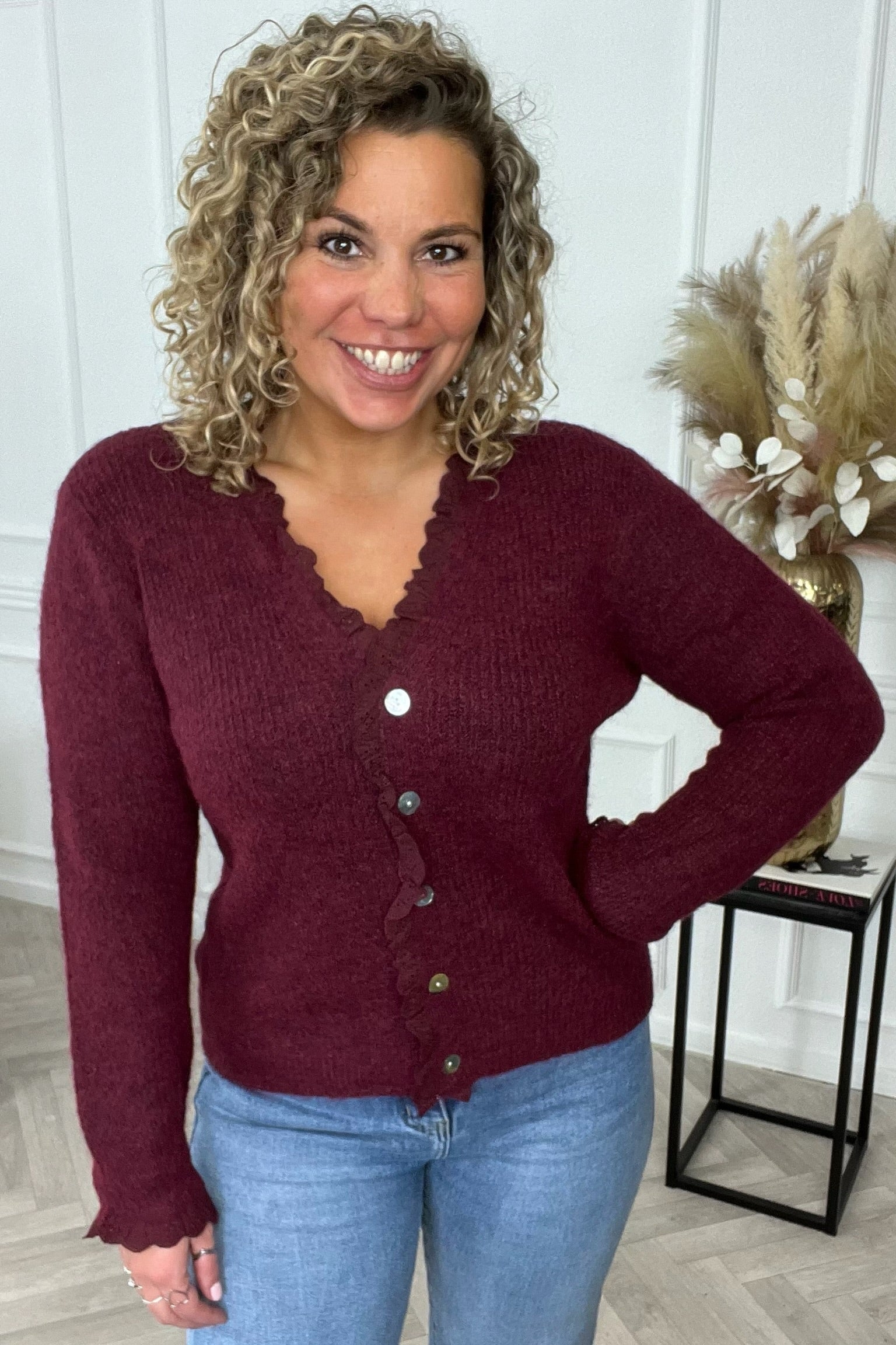 Chantal Button Lace Vest - Bordeaux - Image 6