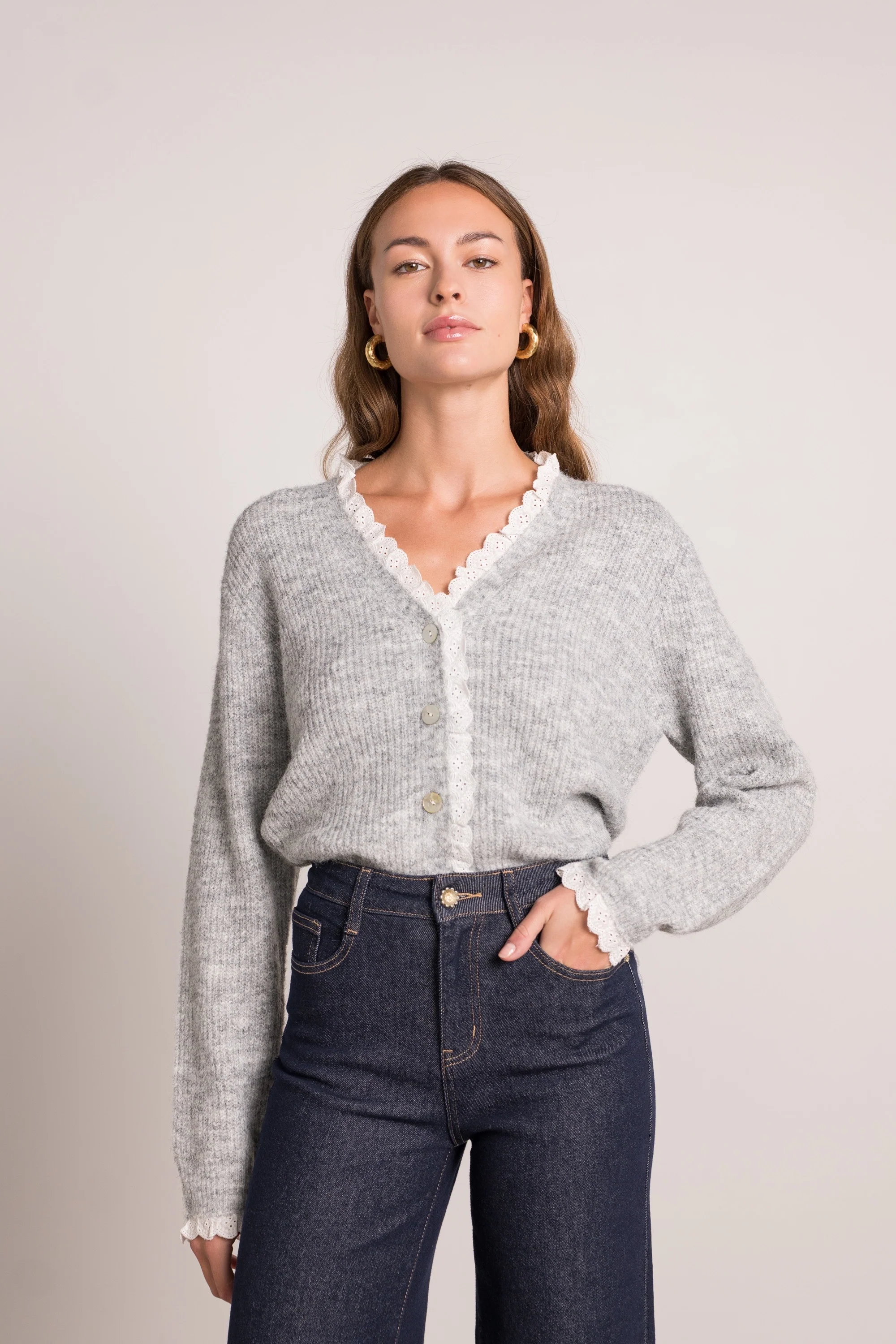 Chantal Button Lace Vest - Grey