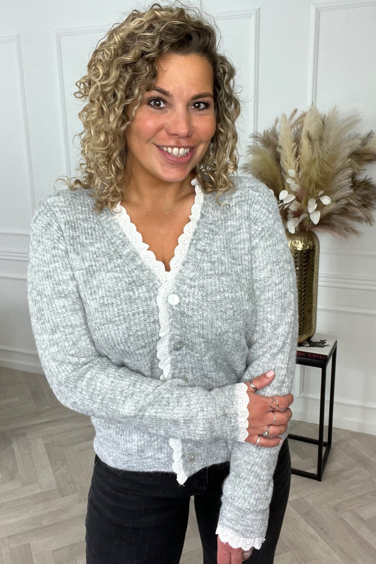 Chantal Button Lace Vest - Grey - Image 11